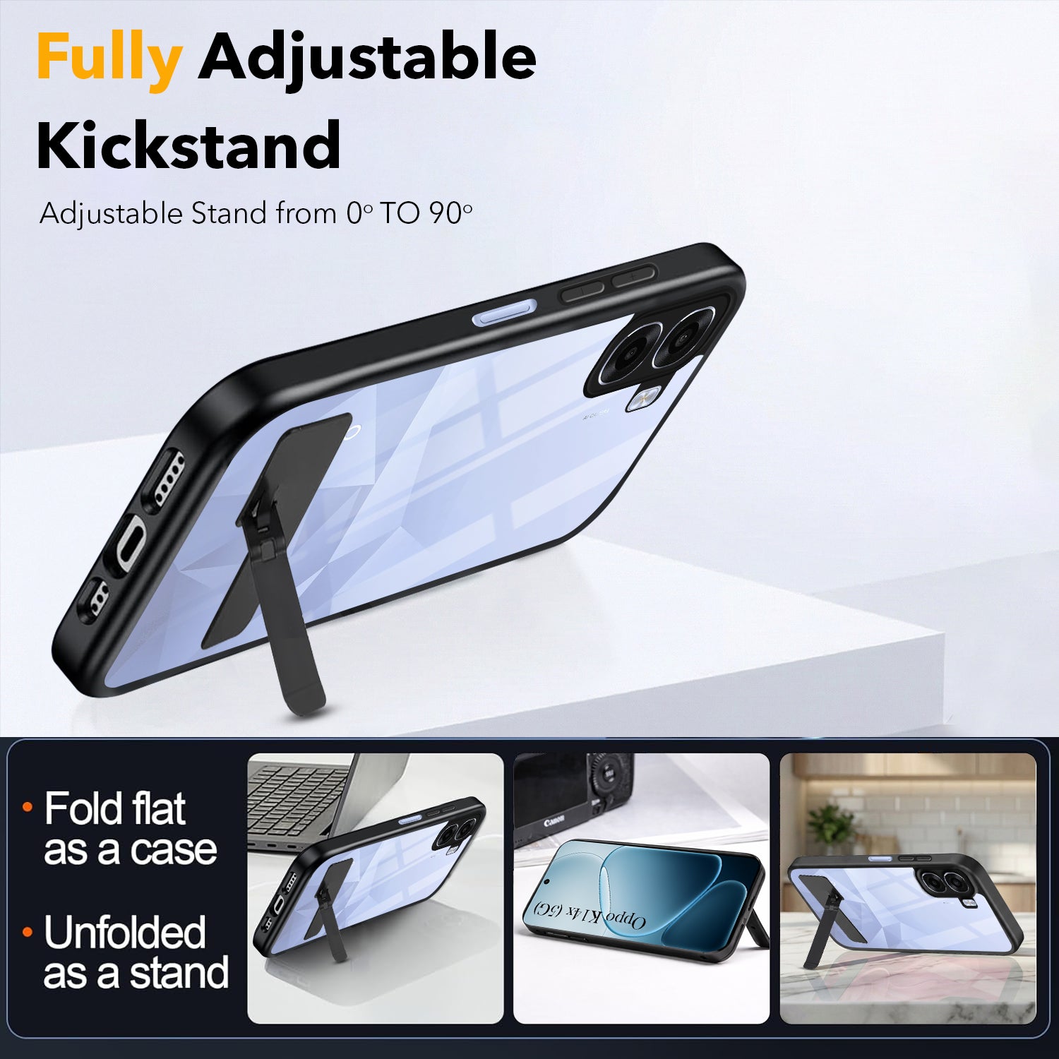For Oppo K14x 5G Back Cover Case (Built-in Stand | Lifetime Anti Yellow | Kickstand Shockproof | Camera Protection | MagSafe Compatible)
