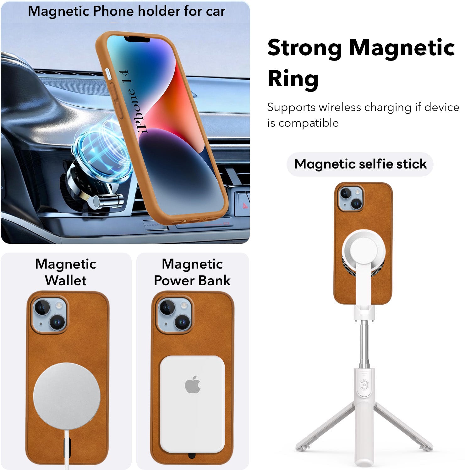 For Apple iPhone 14 Back Cover Case (Sleek Leather Finish | MagSafe Compatible Wireless Charging | Camera Bump Protection)