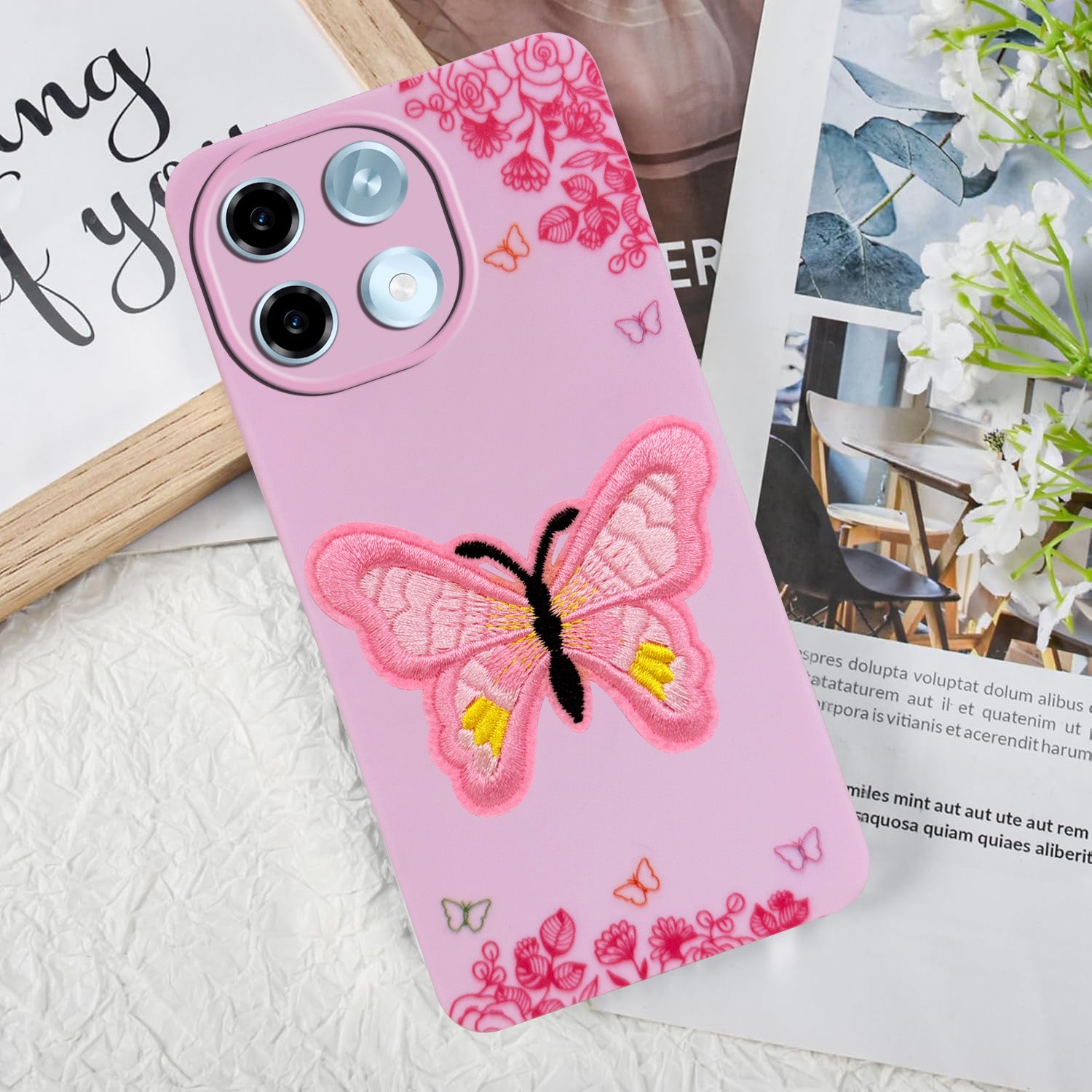For Ai+ Nova 2 5G Back Cover Case (Soft Butterfly Embroidery | Women Teen Girls | Camera Protection| Matte Silicone)