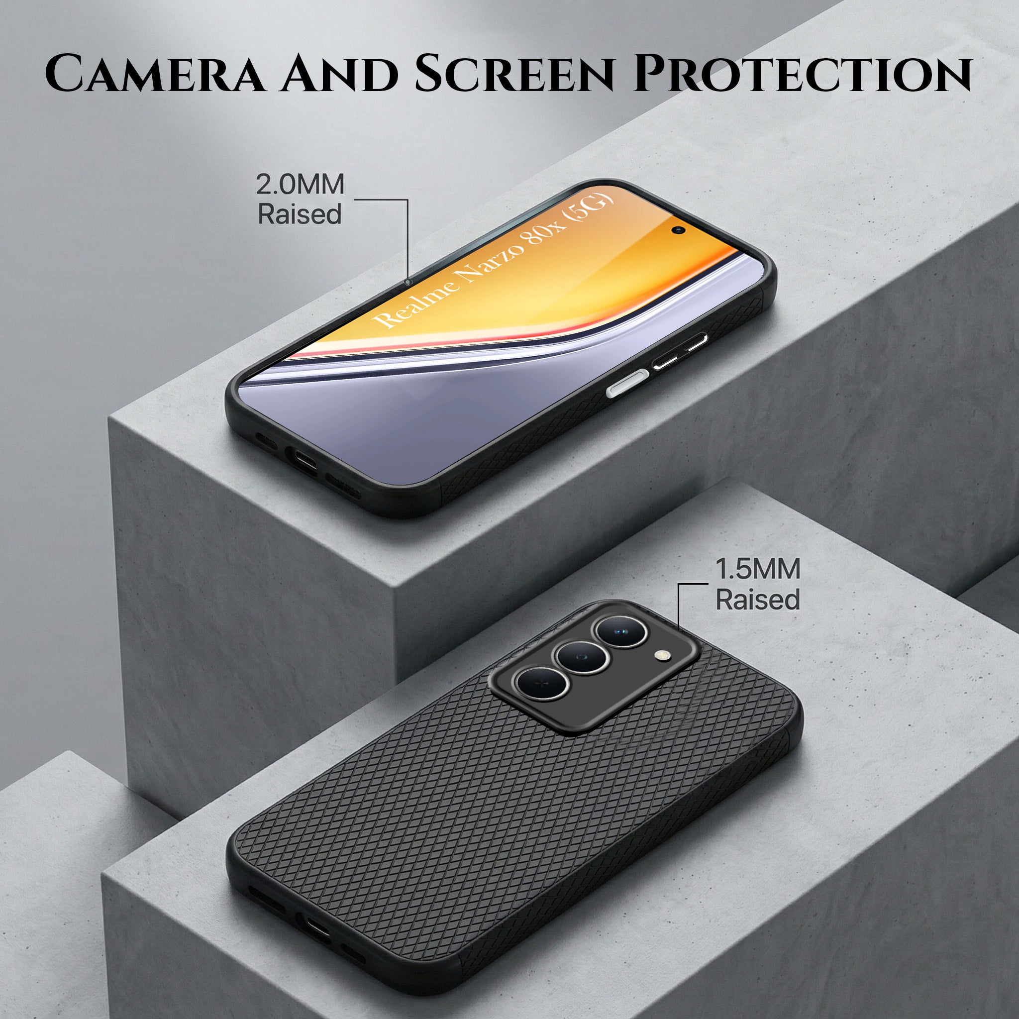 For Realme Narzo 80x Combo with Back Cover and 9H Tempered Glass (Liquid Silicone | Camera Protection | Oleophobic Coating Screen Glass)