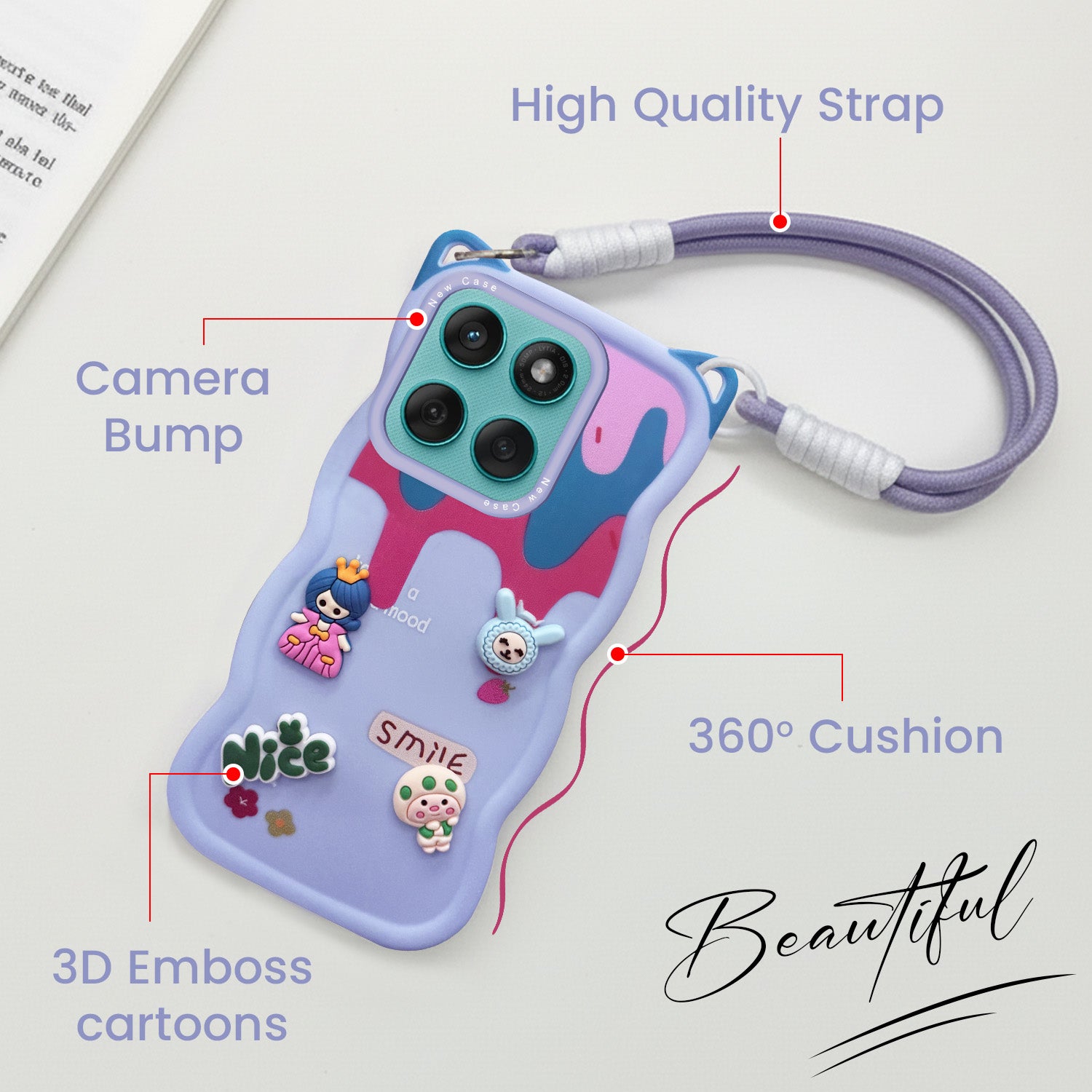 For Motorola Moto Edge 60 Fusion Back Case Cover Strap (3D embossed Figures | Strap Holder | 360* Soft Cushion with Camera Bump)