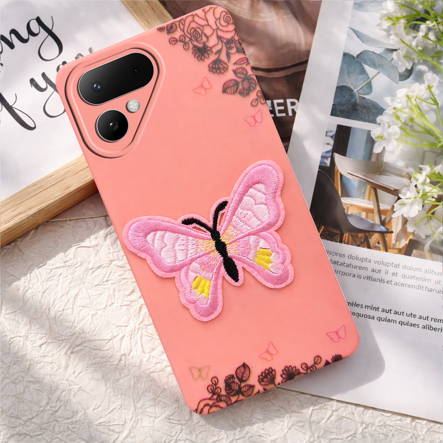For Tecno Pova Curve 2 Back Cover Case (Soft Butterfly Embroidery | Women Teen Girls | Camera Protection| Matte Silicone)