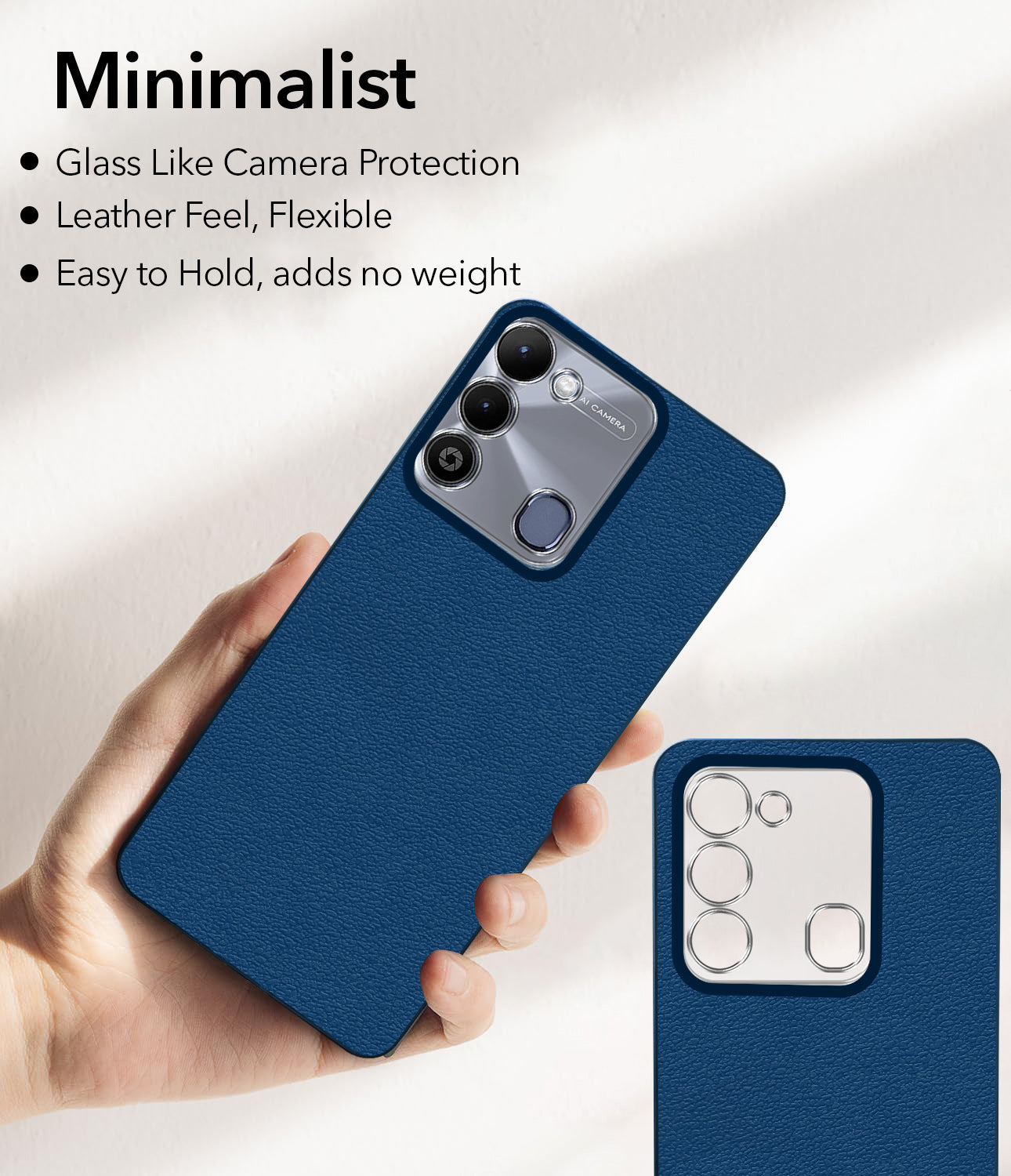 For Tecno Spark 9 Back Cover Case (Glass Like Camera Protection | Leather Feel | Minimalist Professional Grip)