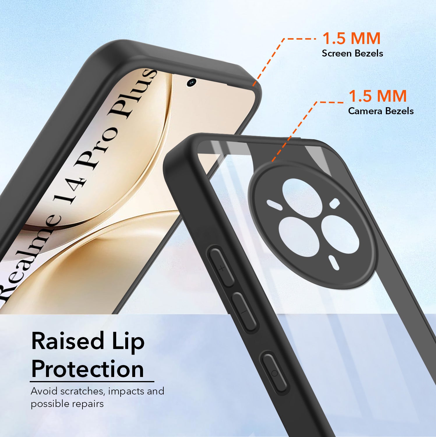For Realme 14 Pro Plus 5G Combo with Back Cover and 9H Tempered Glass (Lifetime Anti-Yellow | Crystal Clear Shockproof | Oleophobic Coating Screen Glass)