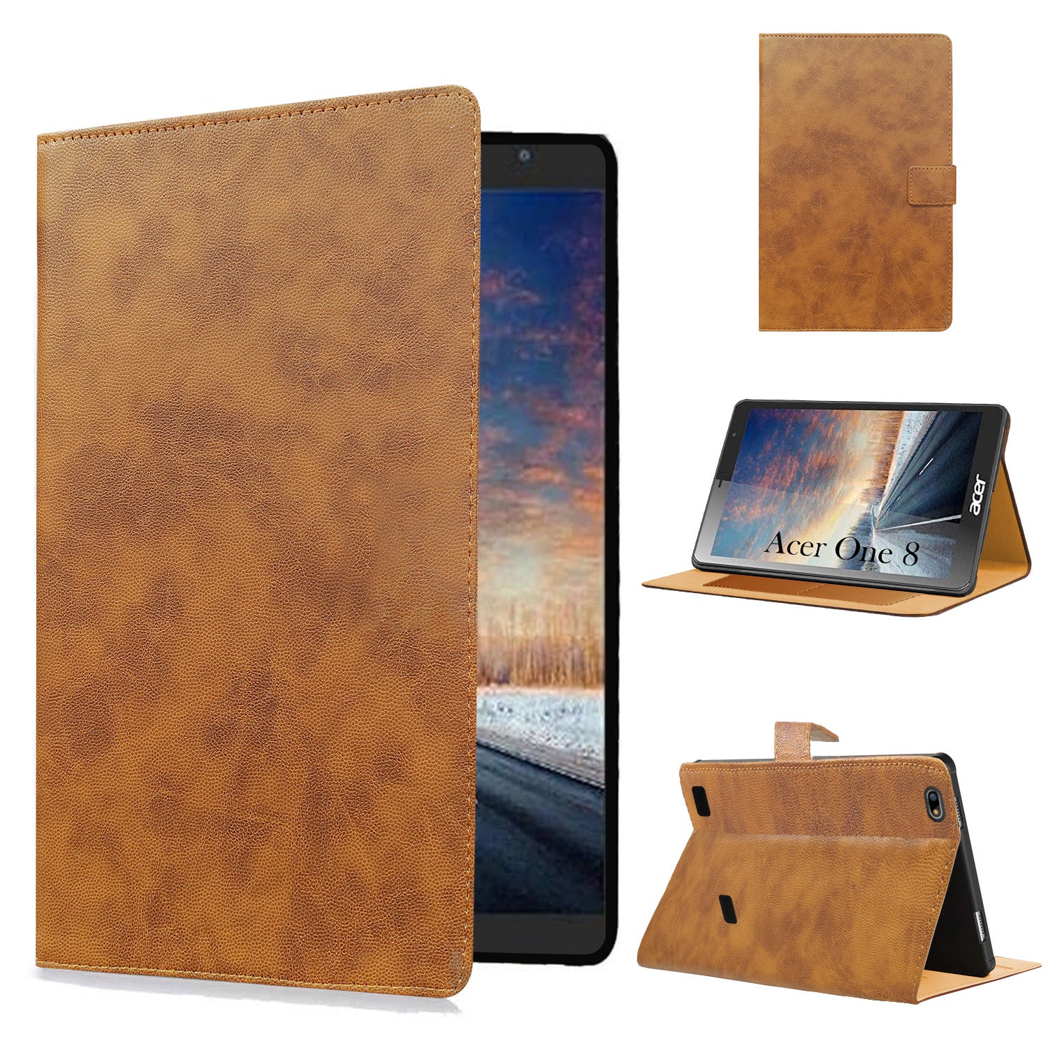 For Acer One 8 8 Inch Flip Cover Folio Cover (PU Matte Leather | Multi-Angle Smart Stand | Card Storage Slots | Silicone Back Pouch)