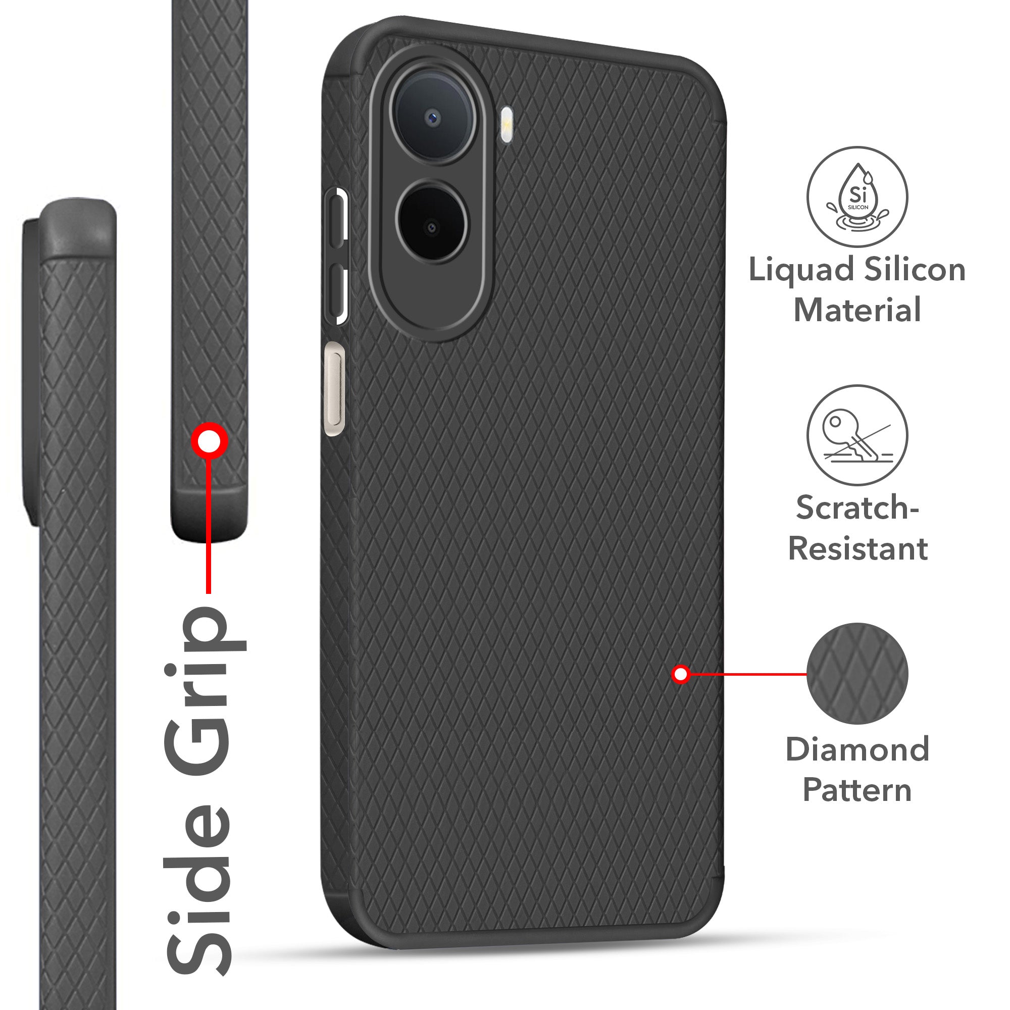 For Redmi A7 Pro 5G Back Cover Case Liquid Silicone (Camera Protection | Side Grip Texture | Soft and Flexible)