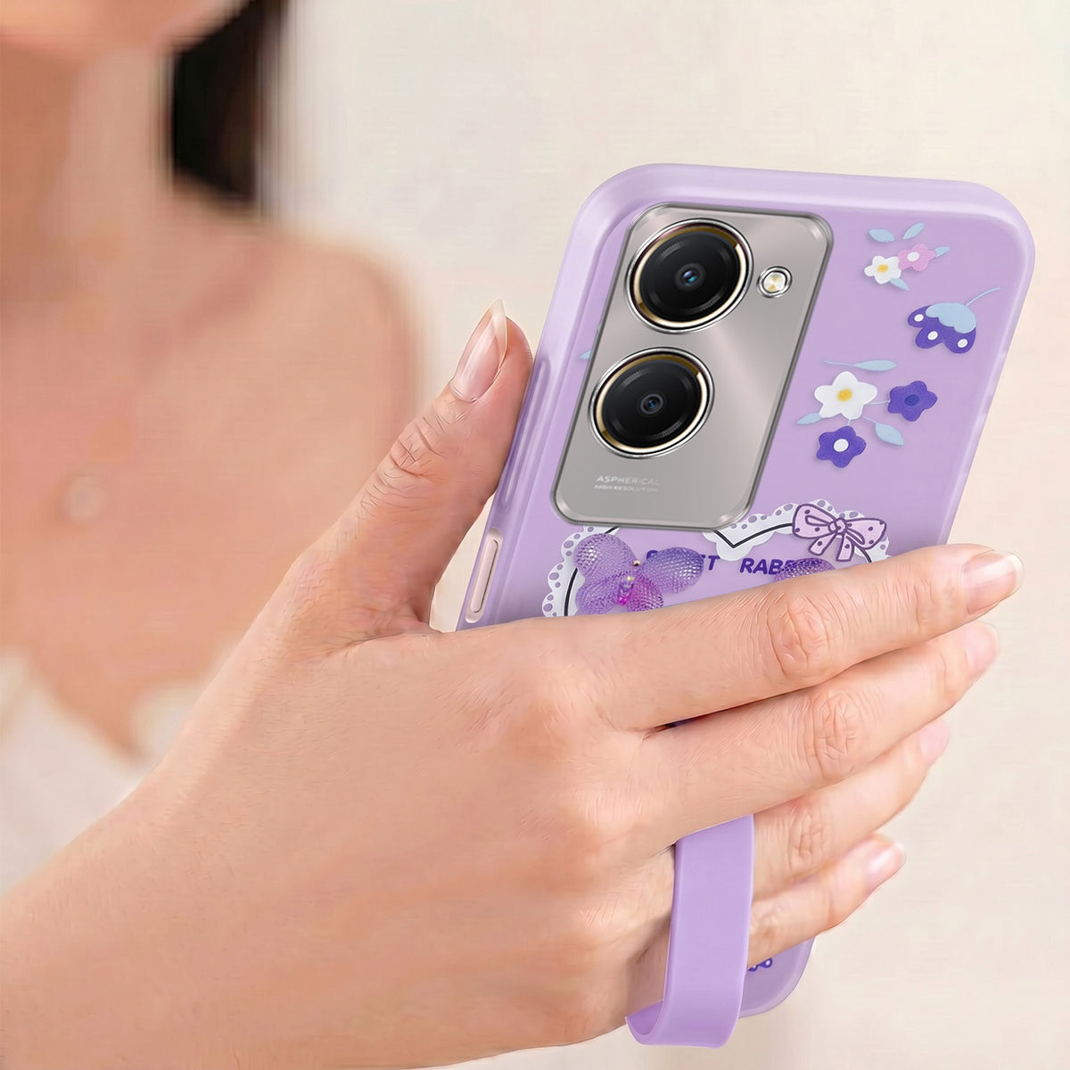 For Vivo Y28s 5G | Vivo T3 Lite 5G Back Cover Case (3D Cute Heart Strap Holder | Camera Protection | Designer Girls Print)