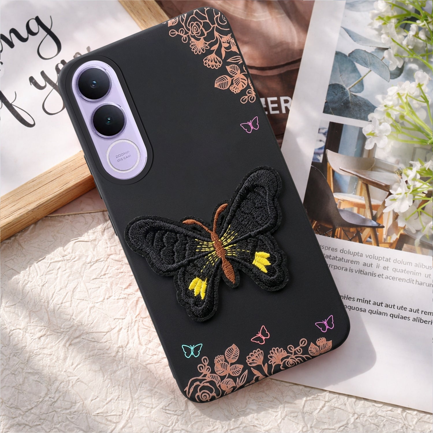 For Vivo V70 FE 5G Back Cover Case (Soft Butterfly Embroidery | Women Teen Girls | Camera Protection| Matte Silicone)