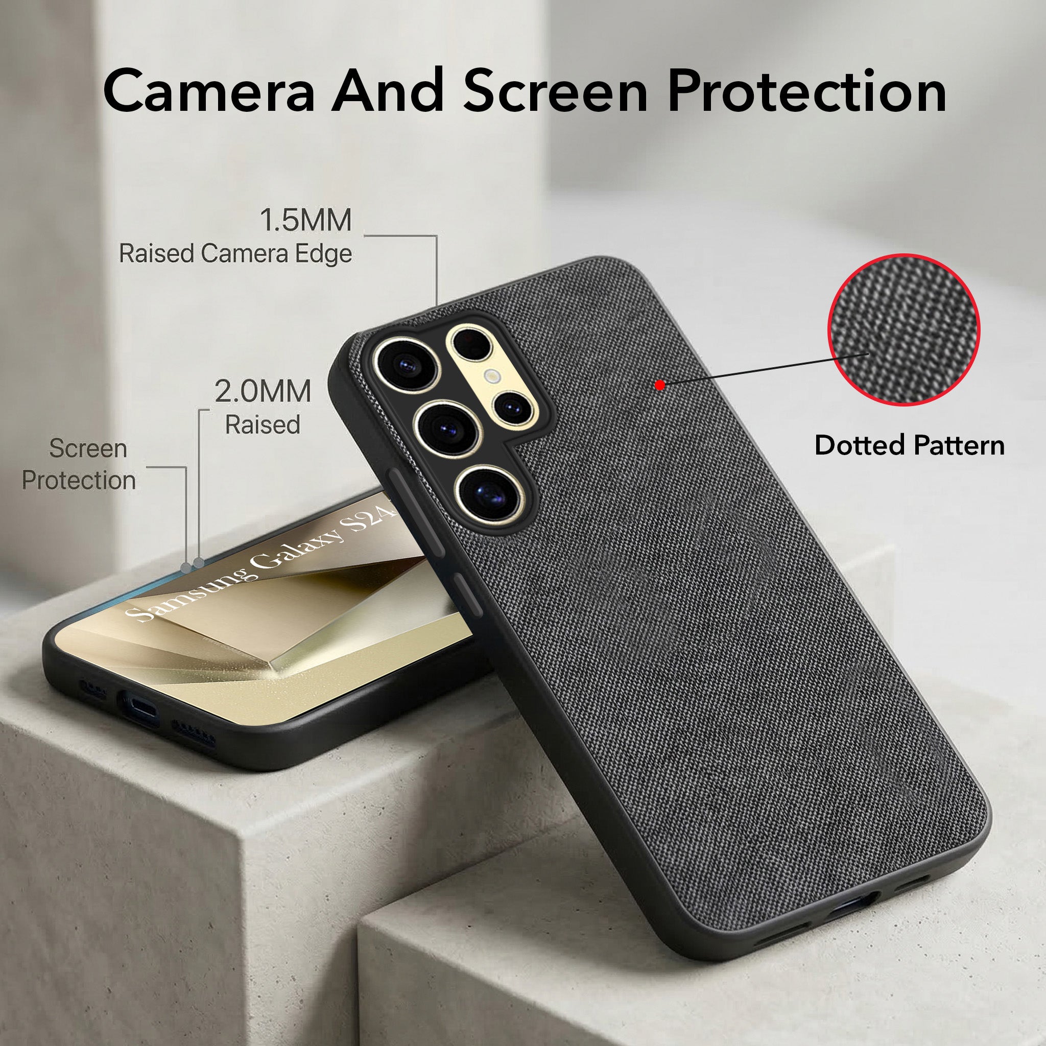 For Samsung Galaxy S24 Ultra Combo (Textured Grip Design | Micro-Fiber Cloth Inside | Oleophobic Coating Screen Glass)