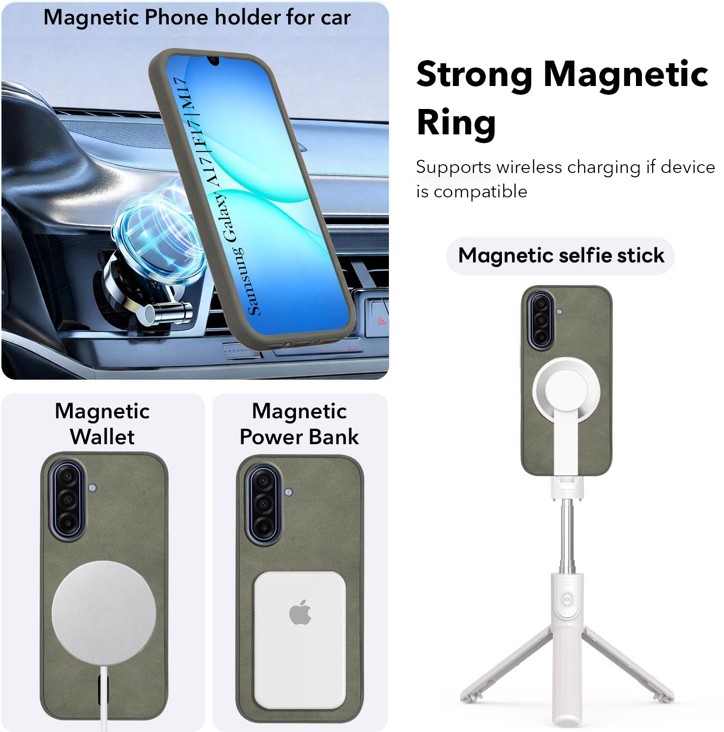For Samsung Galaxy A17 | Samsung F17 | Samsung M17 5G Back Cover Case Leather Finish (MagSafe Compatible Wireless Charging | Soft Touch | Camera Bump Protection)