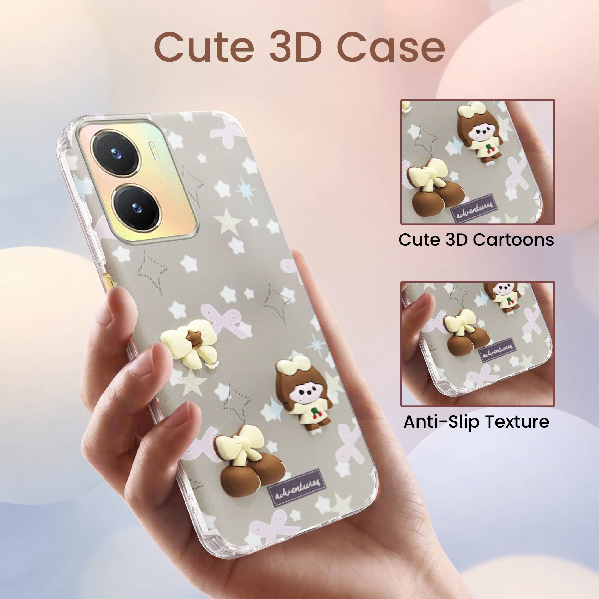 For Vivo T2x Back Cover Case (3D Cute Cartoons | Hard Back Side Soft | Matte Premium Finish | HD Printing)