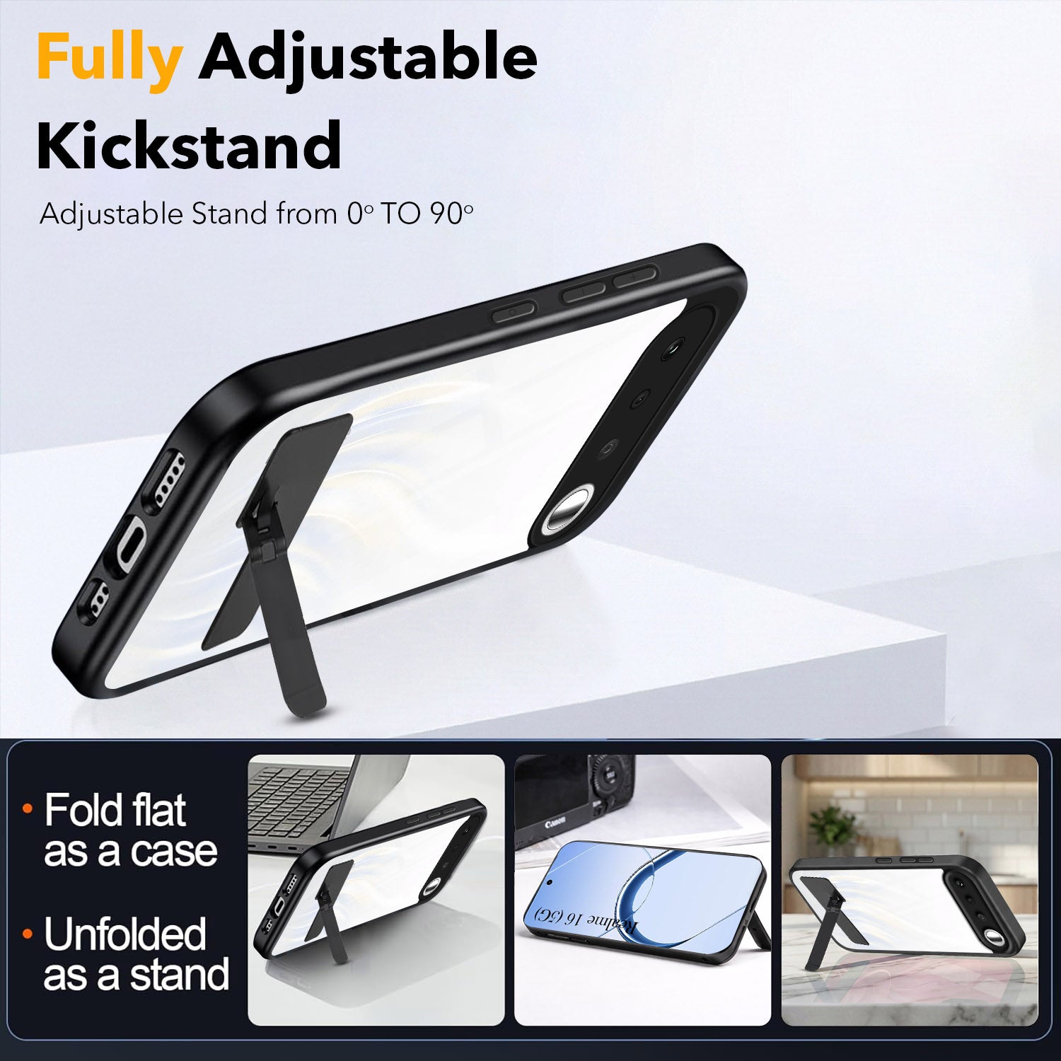 For Realme 16 Back Cover Case (Built-in Stand | Lifetime Anti Yellow | Kickstand Shockproof | Camera Protection | MagSafe Compatible)