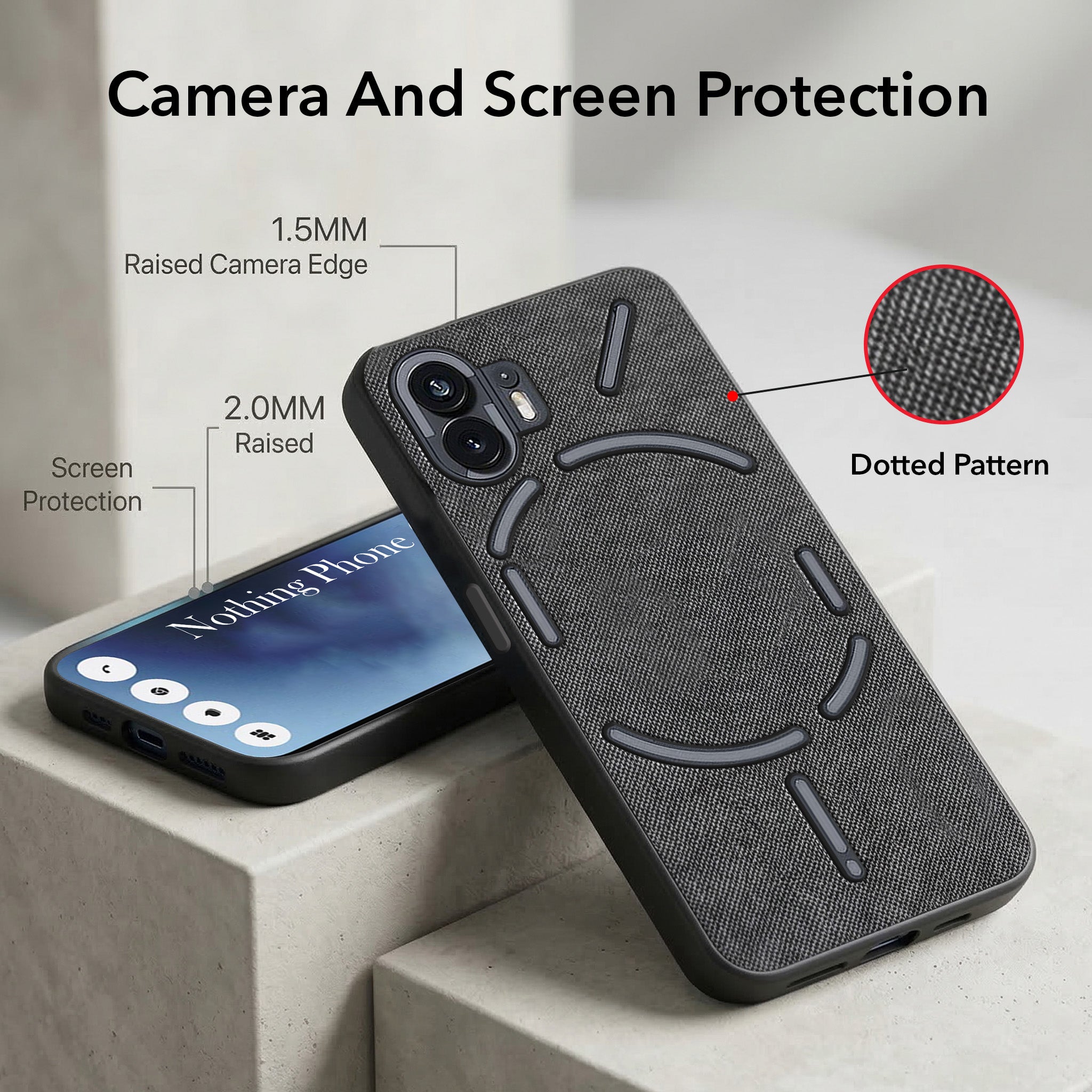 For Nothing Phone 2 Combo (Textured Grip Design | Micro-Fiber Cloth Inside | Oleophobic Coating Screen Glass)