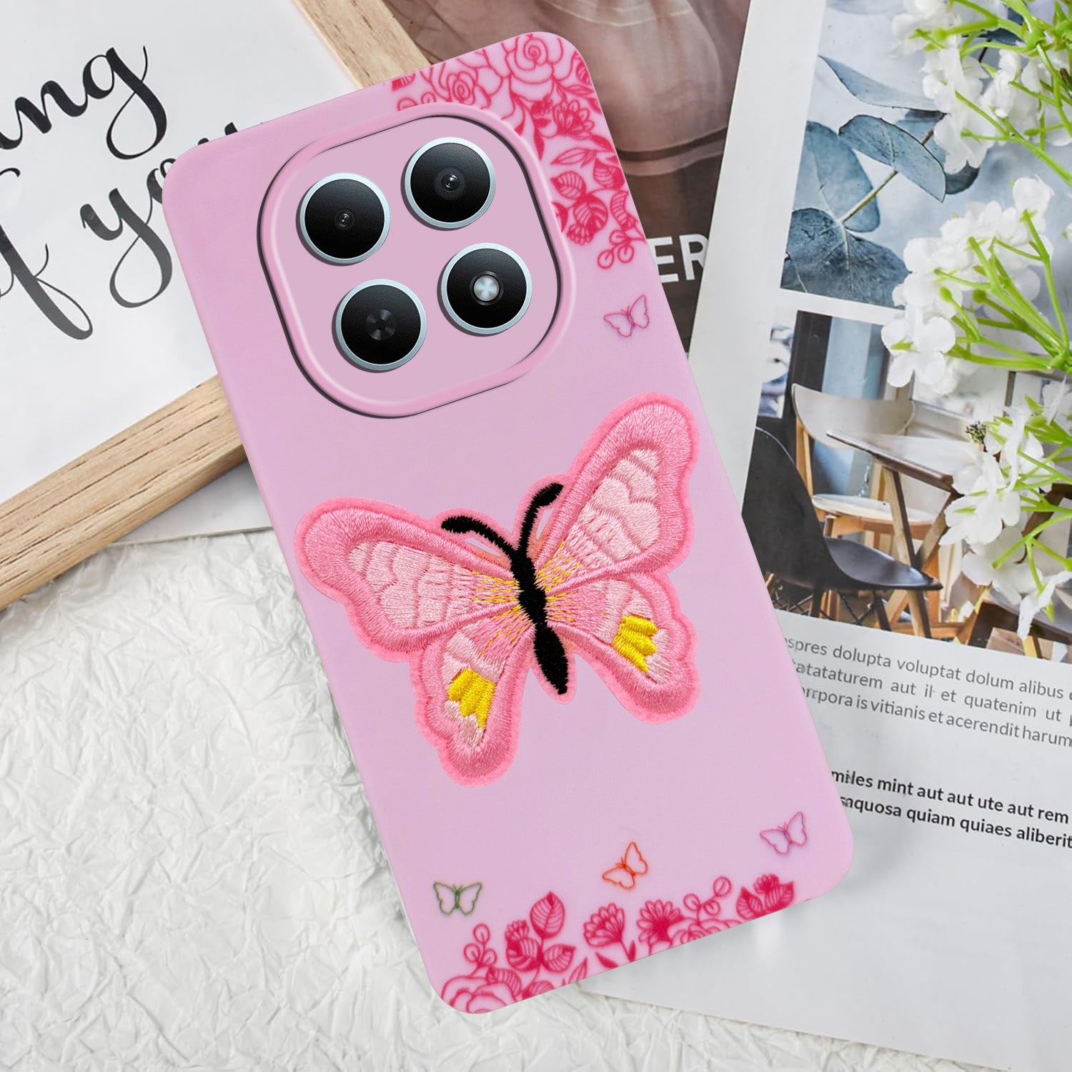 For Redmi note 15 | Redmi note 15 SE (5G) Back Cover Case (Soft Butterfly Embroidery | Women Teen Girls | Camera Protection| Matte Silicone)