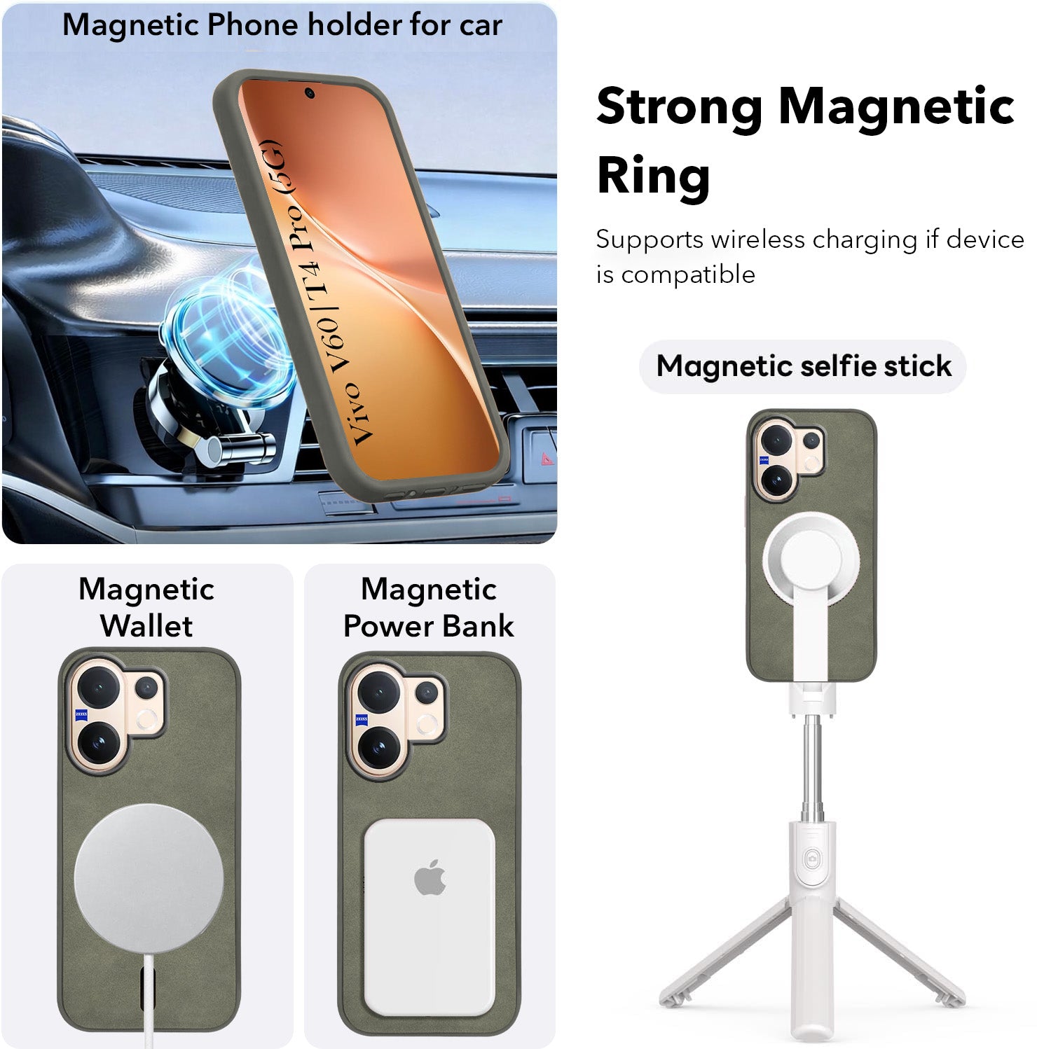 For Vivo V60 | Vivo T4 Pro Back Cover Case Leather Finish (MagSafe Compatible Wireless Charging | Soft Touch | Camera Bump Protection)