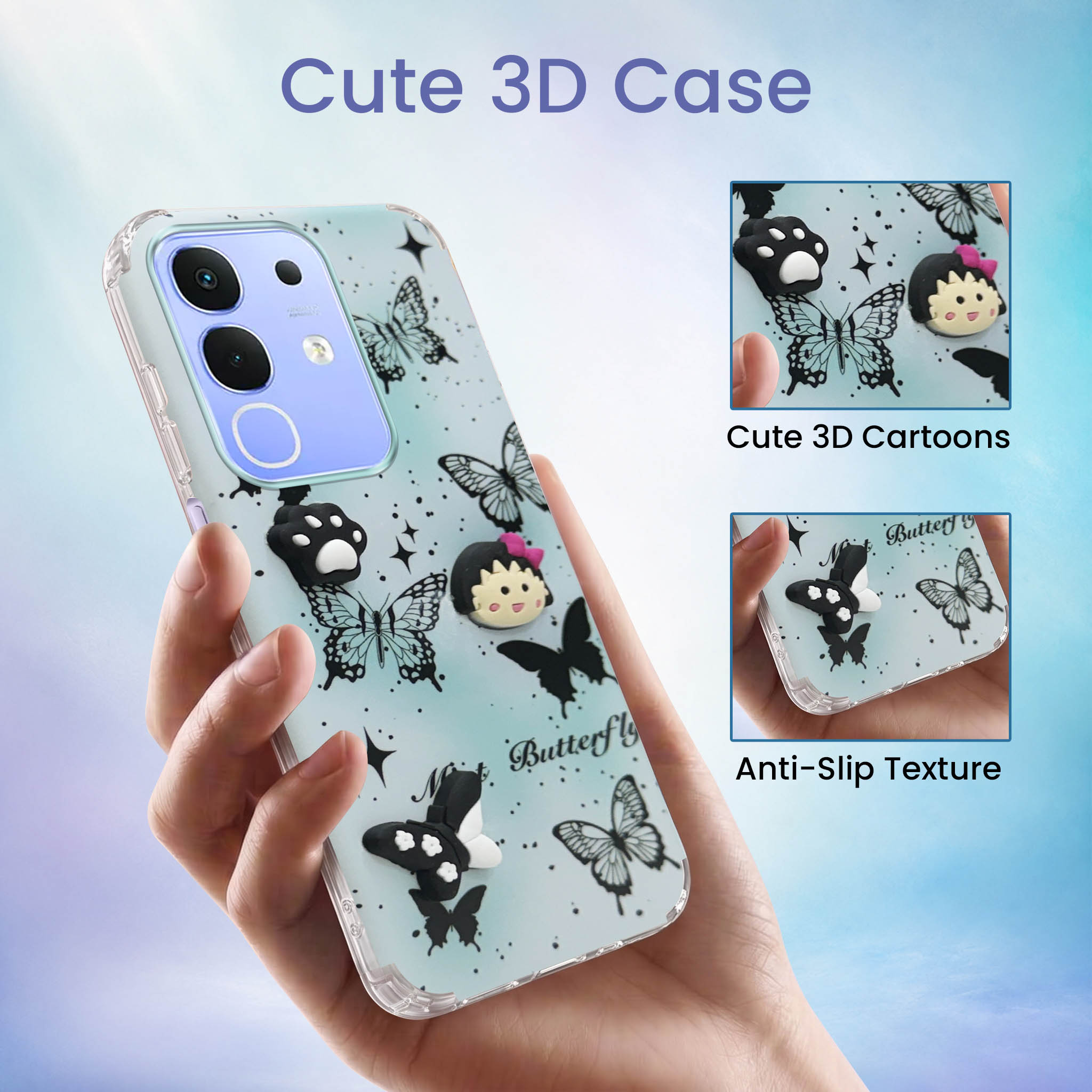 For Vivo iQOO Z10x Back Cover Case (3D Cute Cartoons | Hard Back Side Soft | Matte Premium Finish | HD Printing)