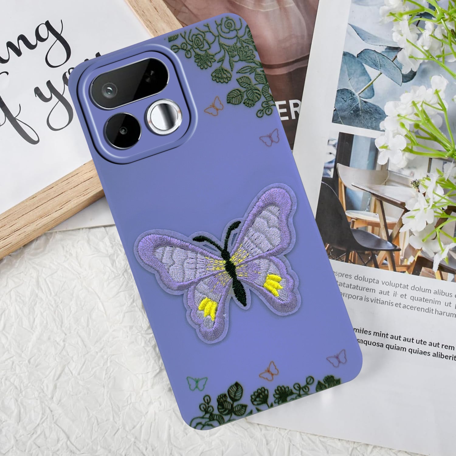 For Realme 16T 5G Back Cover Case (Soft Butterfly Embroidery | Women Teen Girls | Camera Protection| Matte Silicone)