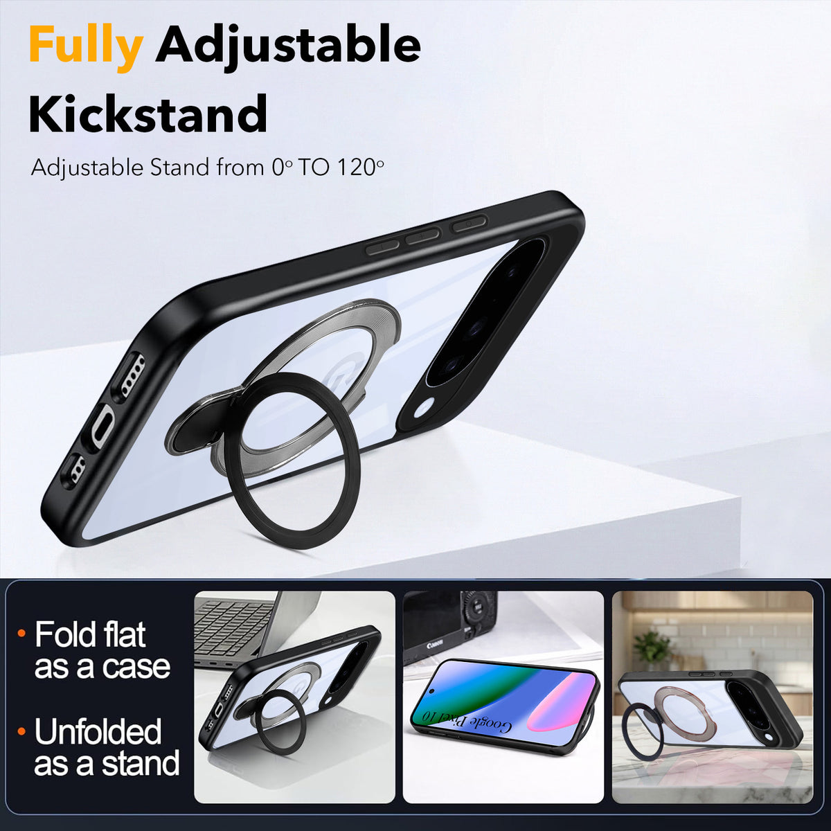 For Google Pixel 10 Back Cover Case (Kick Stand Ring Holder | Life time Anti Yellow | Camera Protection)