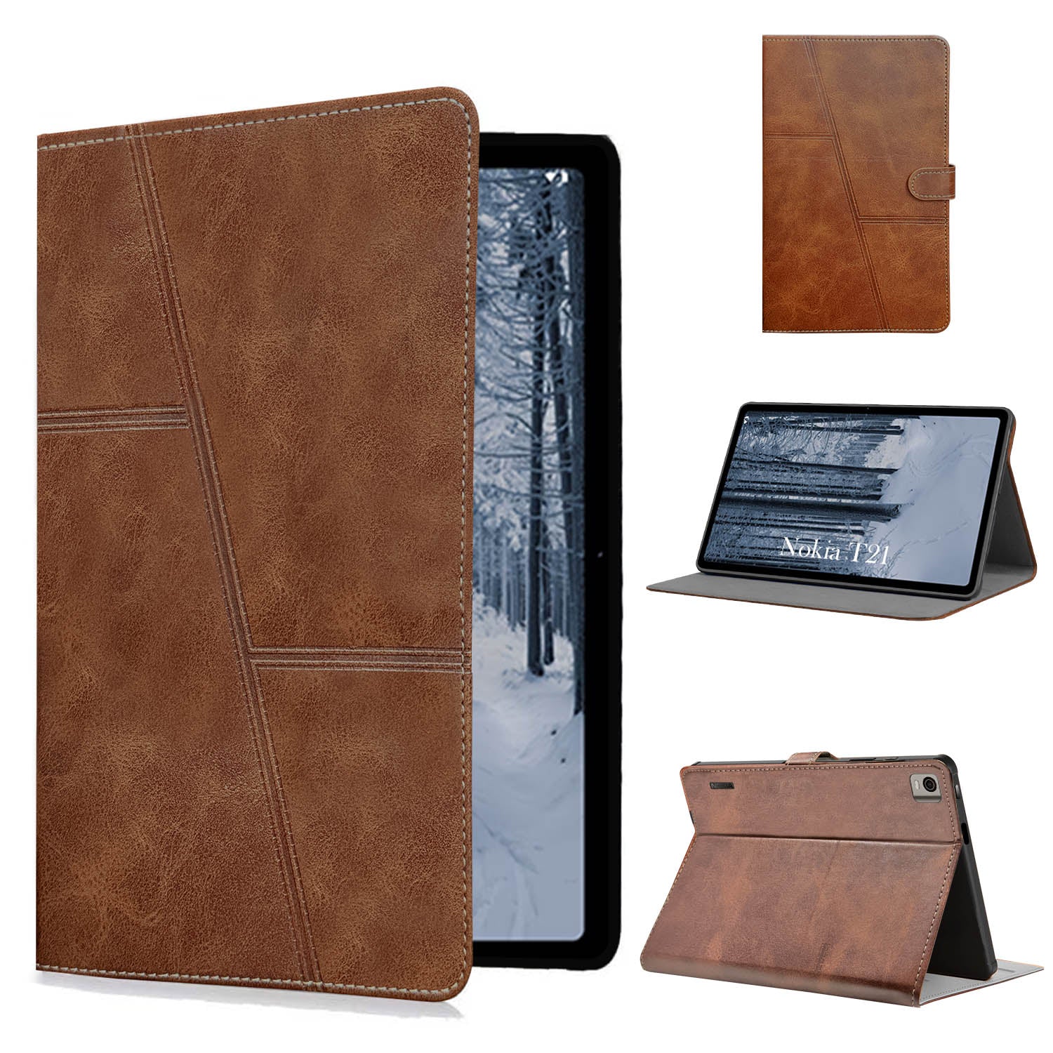 For Flip Cover Folio Case  Nokia T21 (TA-1495, TA-1521, TA-1505, TA-1487) 10 Inch (PU Leather | Multi-Angle Smart Stand | Card Storage Slots | Silicone Back Pouch)