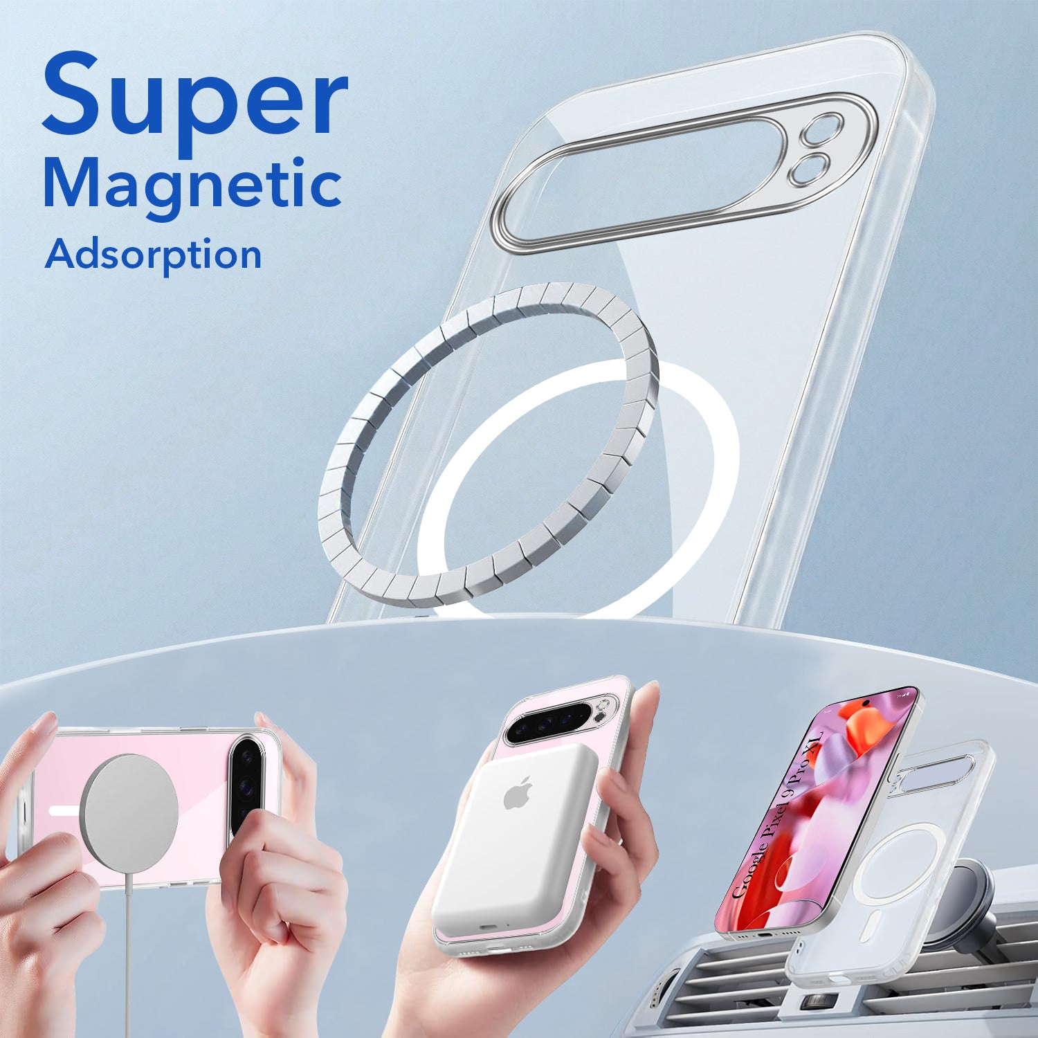 For Google Pixel 9 Pro XL Back Cover Shockproof Crystal-Clear (MagSafe Wireless Support | Drop & Camera Protection | Hard Polycarbonate)