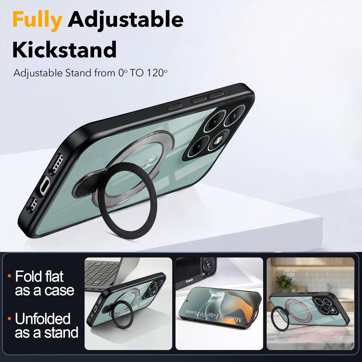 For Motorola Moto Edge 70 Fusion Back Cover Case (Kick Stand Ring Holder | Life time Anti Yellow | Camera Protection)