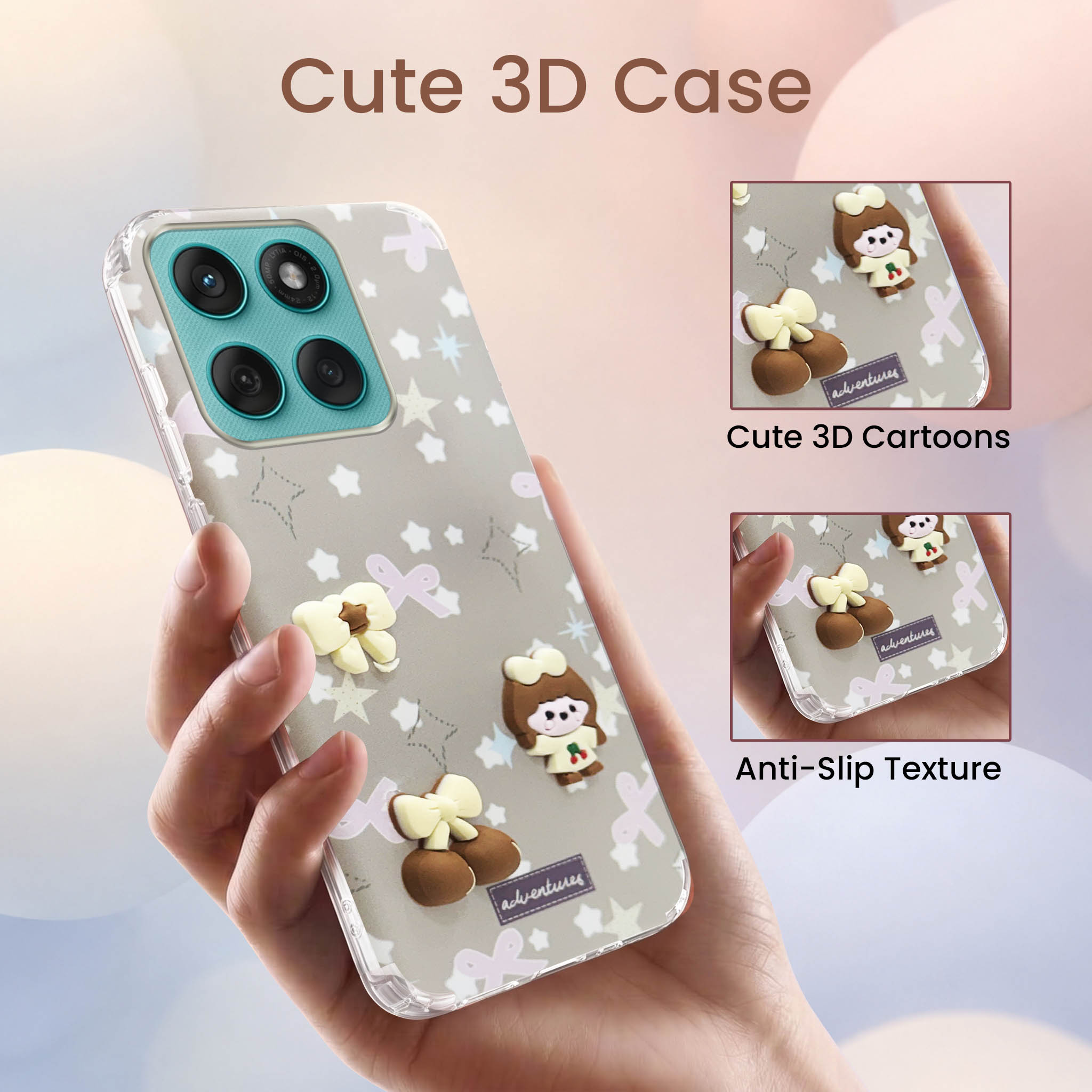 For Motorola Moto Edge 60 Fusion Back Cover Case (3D Cute Cartoons | Hard Back Side Soft | Matte Premium Finish | HD Printing)