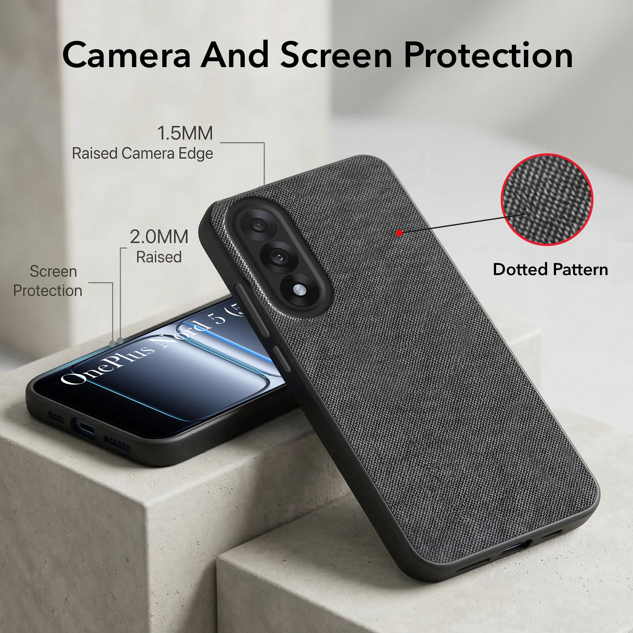 For Oneplus Nord 5 Combo with Back Cover and 9H Tempered Glass (Textured Grip Design | Micro-Fiber Cloth Inside | Oleophobic Coating Screen Glass)