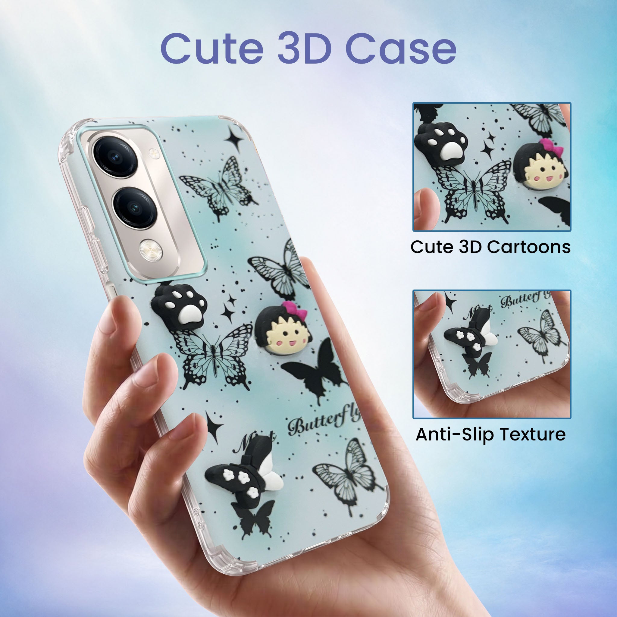 For Vivo Y19 | Vivo Y19e | Vivo T4 Lite Back Cover Case (3D Cute Cartoons | Hard Back Side Soft | Matte Premium Finish | HD Printing)