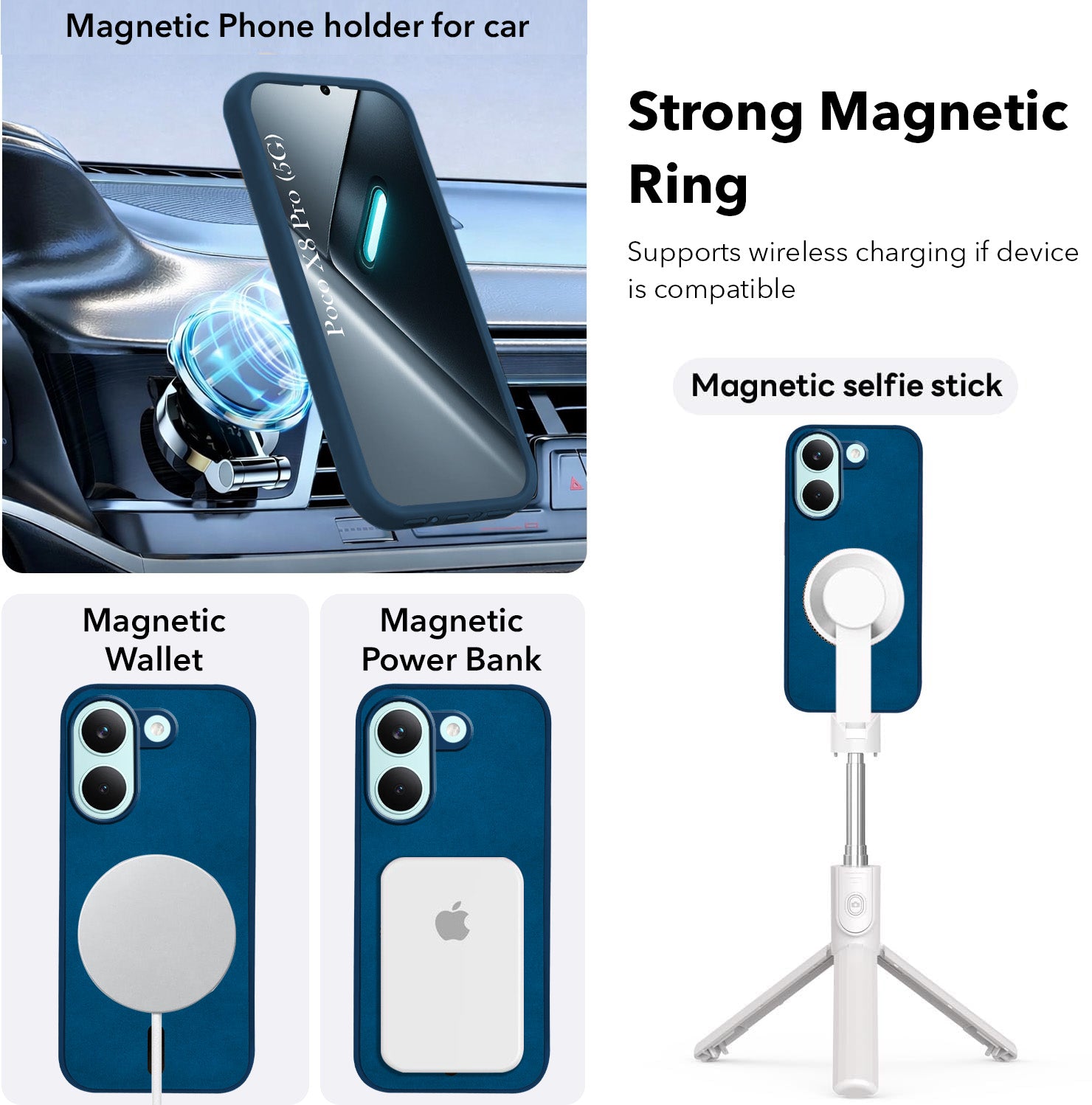 For Poco X8 Pro Back Cover Case Leather Finish (MagSafe Compatible Wireless Charging | Soft Touch | Camera Bump Protection)