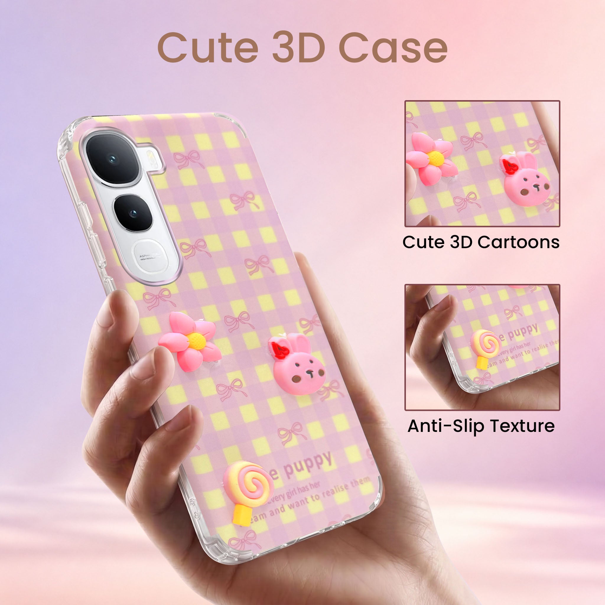 For Vivo Y400 Back Cover Case (3D Cute Cartoons | Hard Back Side Soft | Matte Premium Finish | HD Printing)