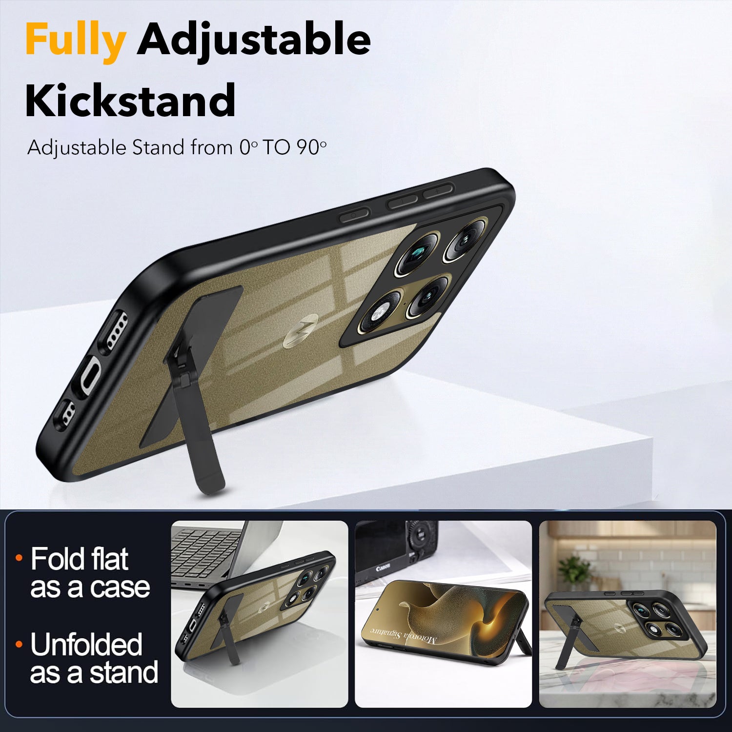 For Motorola Moto Signature 5G Back Cover Case (Built-in Stand | Lifetime Anti Yellow | Kickstand Shockproof | Camera Protection | MagSafe Compatible)