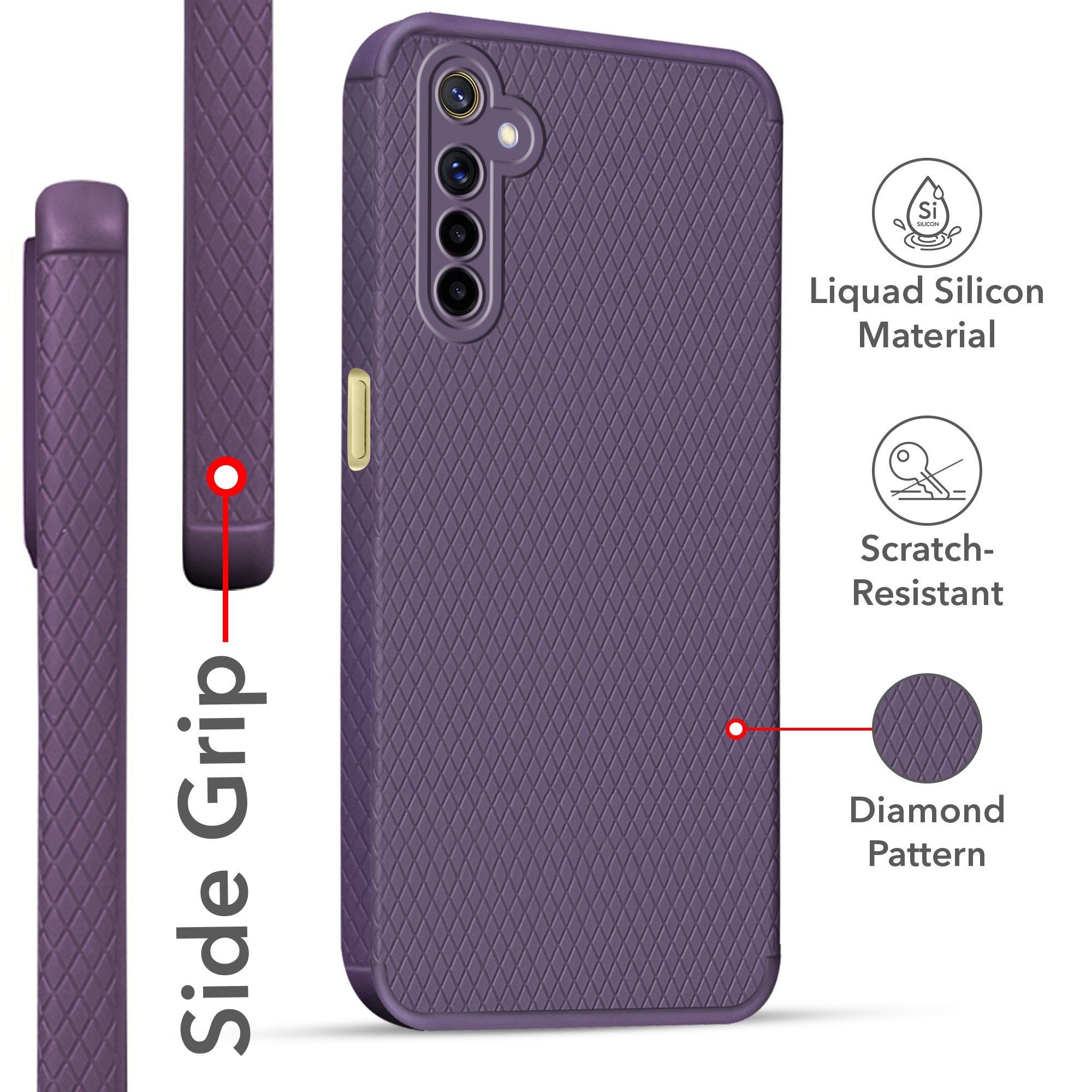 For Realme 6 Back Cover Case Liquid Silicone (Camera Protection | Side Grip Texture | Soft and Flexible)