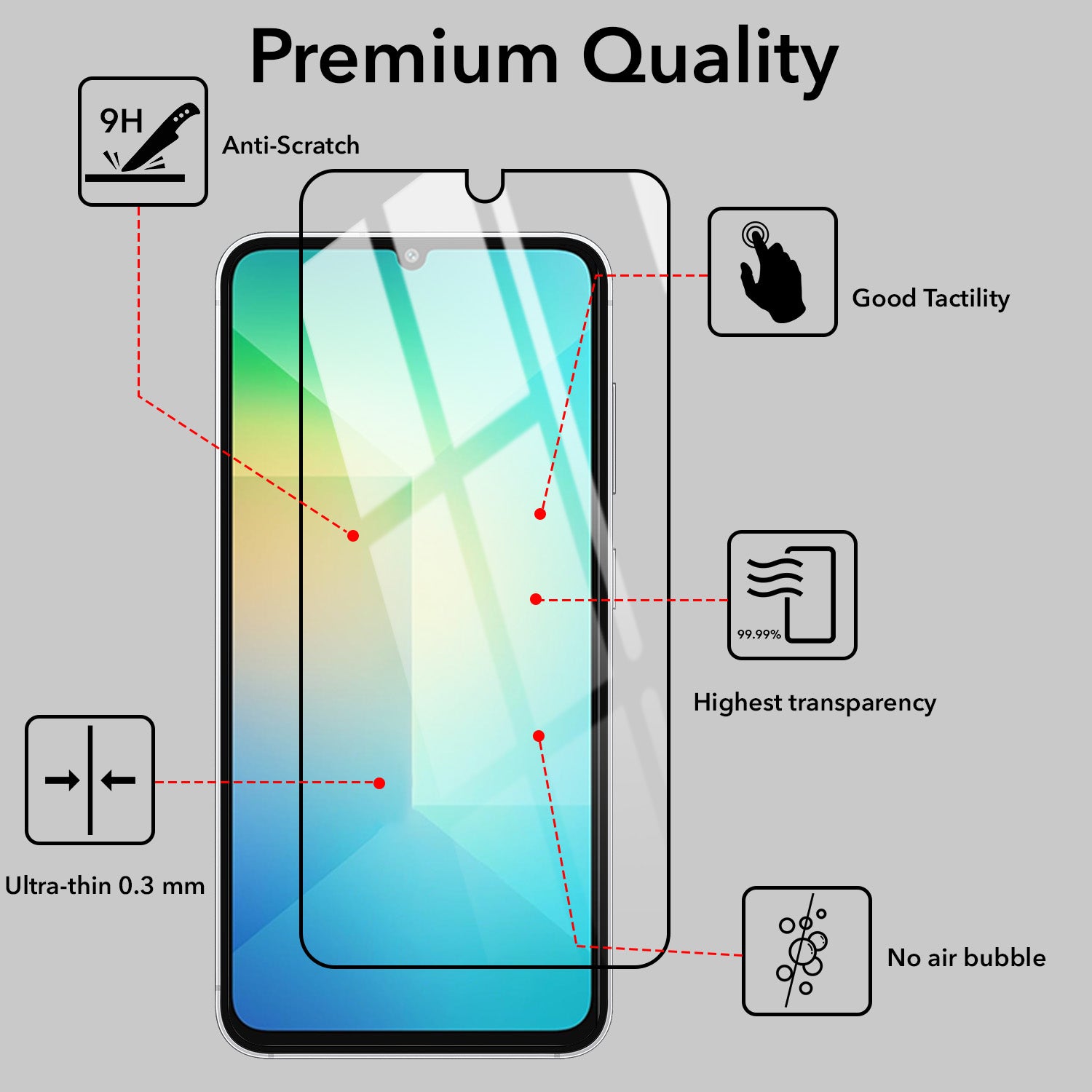 Tempered Glass For Samsung Galaxy A06 Military-Grade Gorilla Screen Protector With Installation Kit | Shatterproof, Full Coverage, HD Clear, Scratch Resistant (Pack of 1)