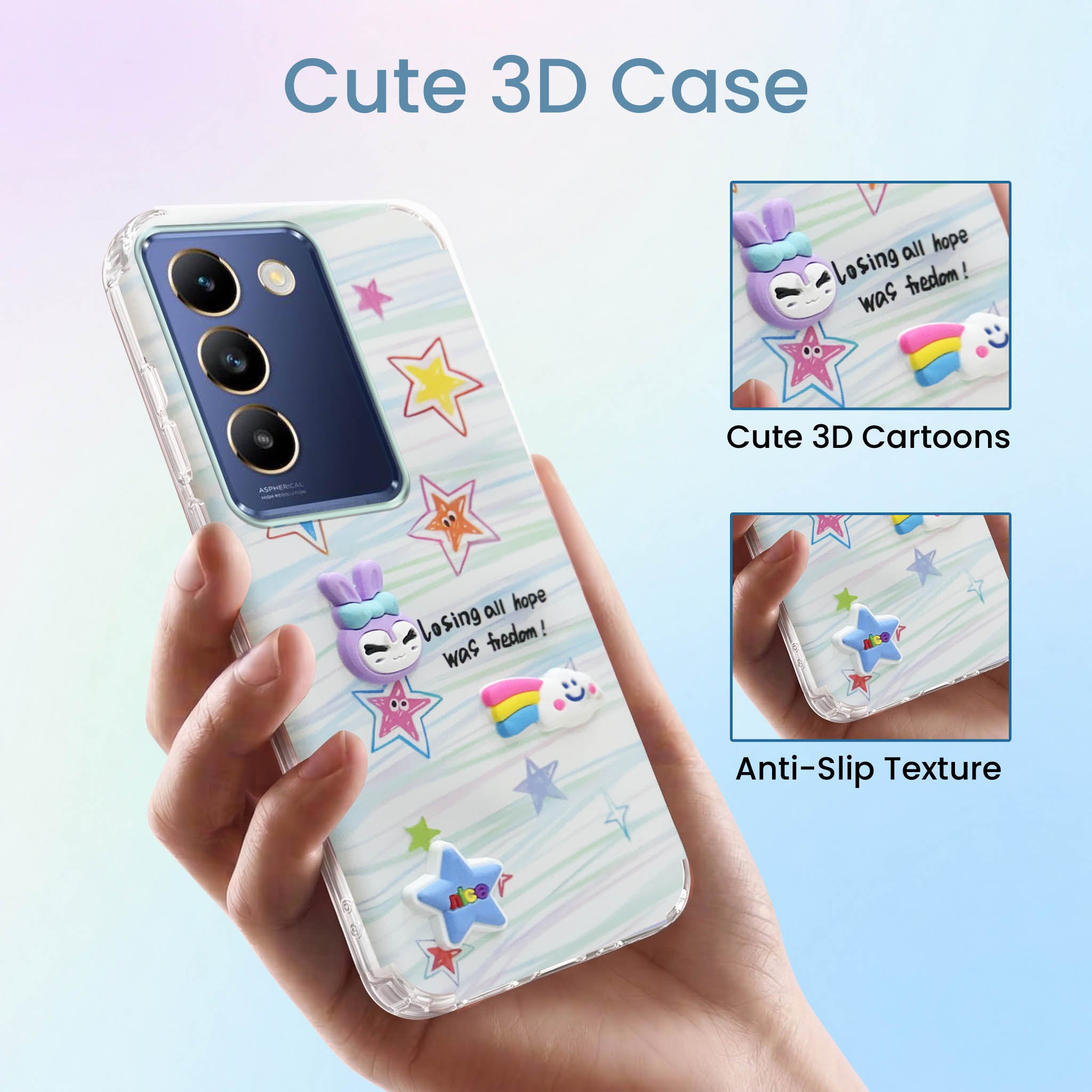 For Vivo T3 5G Back Cover Case (3D Cute Cartoons | Hard Back Side Soft | Matte Premium Finish | HD Printing)