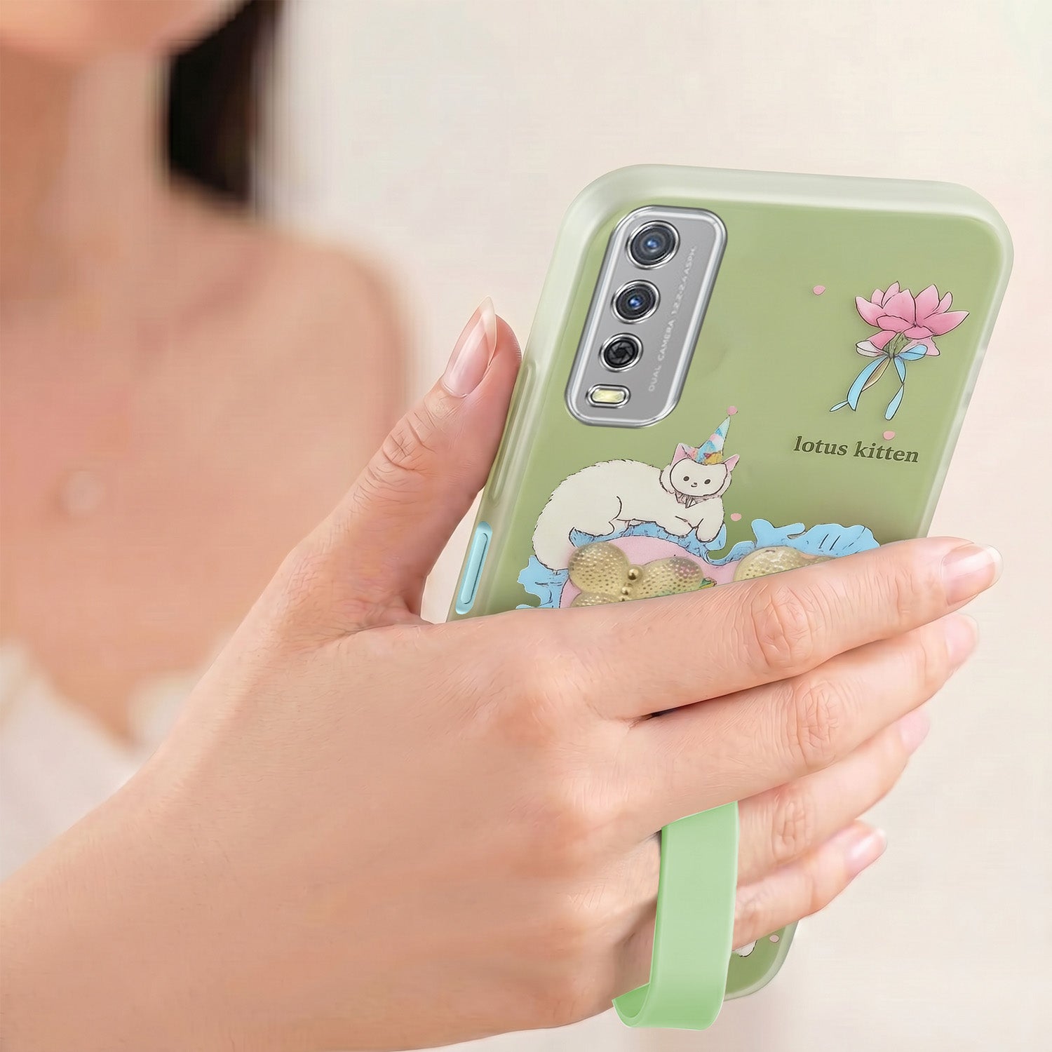 For Vivo Y12s | Y11s | Y12G Back Cover Case (3D Cute Heart Strap Holder | Camera Protection | Designer Girls Print)