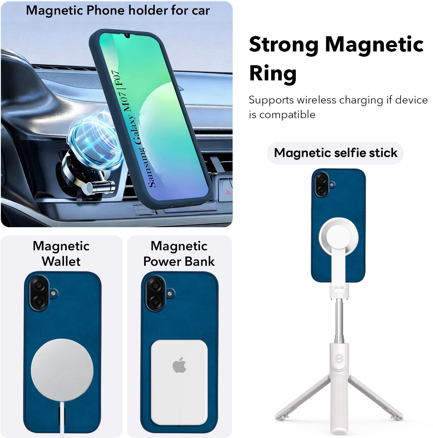 For Samsung Galaxy M07 | Samsung Galaxy F07 Back Cover Case Leather Finish (MagSafe Compatible Wireless Charging | Soft Touch | Camera Bump Protection)