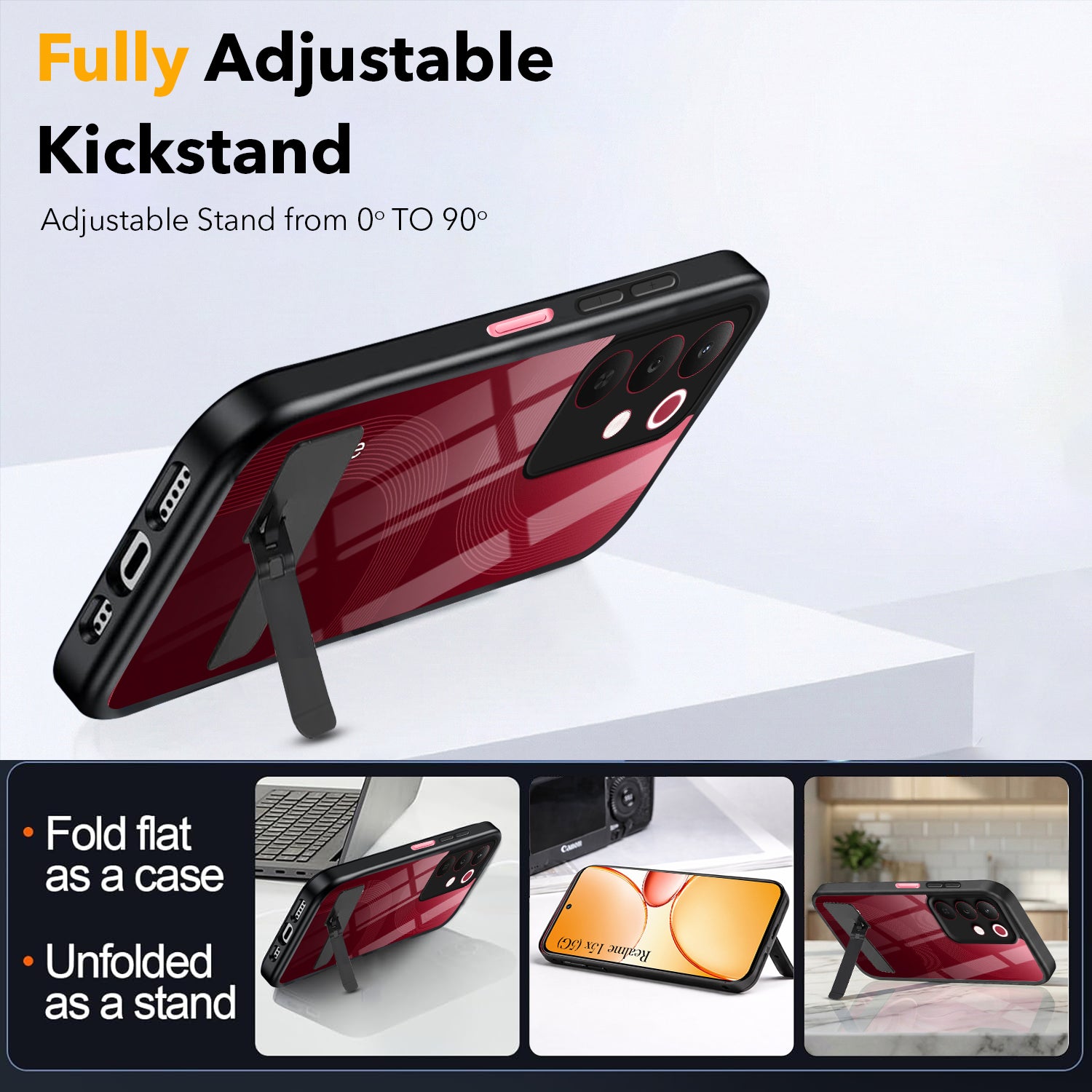 For Realme 15X Back Cover Case (Built-in Stand | Lifetime Anti Yellow | Kickstand Shockproof | Camera Protection | MagSafe Compatible)