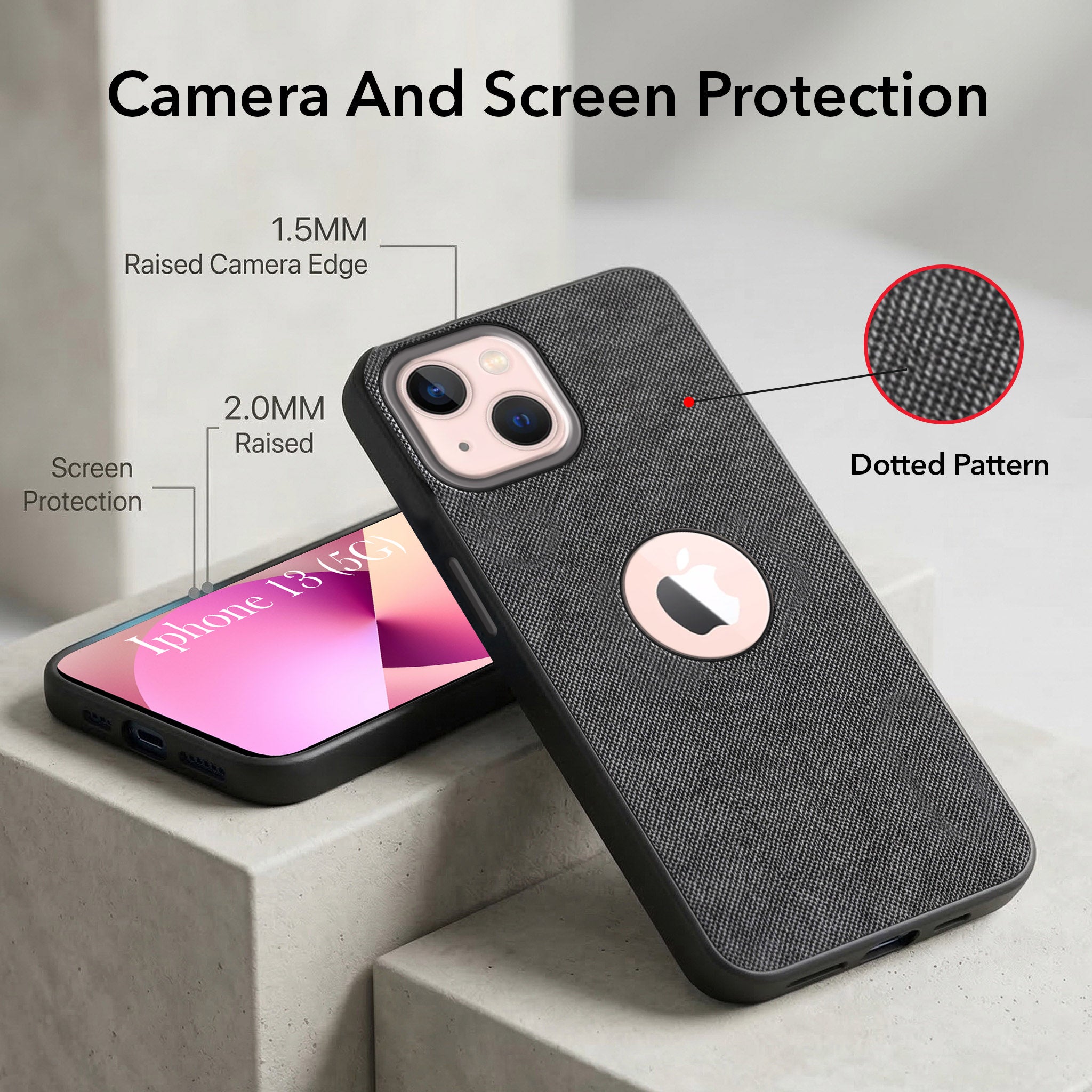For Apple iPhone 13 Combo with Back Cover and 9H Tempered Glass (Textured Grip Design | Micro-Fiber Cloth Inside | Oleophobic Coating Screen Glass)
