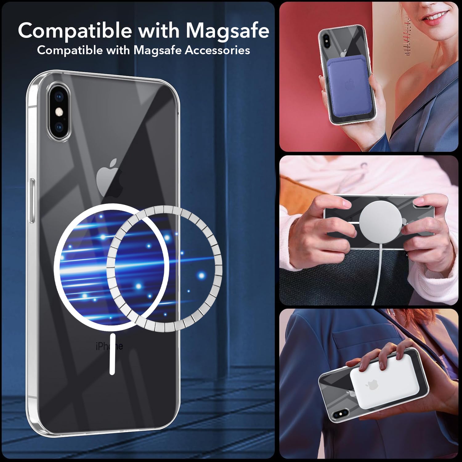 For Apple iPhone Xs Back Cover Case (Crystal Clear Case | MagSafe Wireless Charging Support | Hard Anti Yellow | Camera Protection Bump)