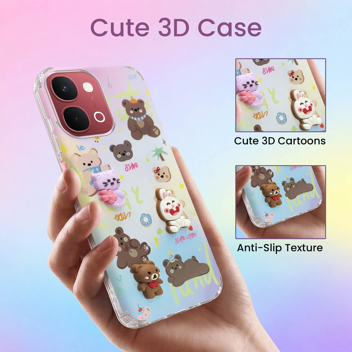 For Vivo Y31T 5G Back Cover Case (3D Cute Cartoons | Hard Back Side Soft | Matte Premium Finish | HD Printing)