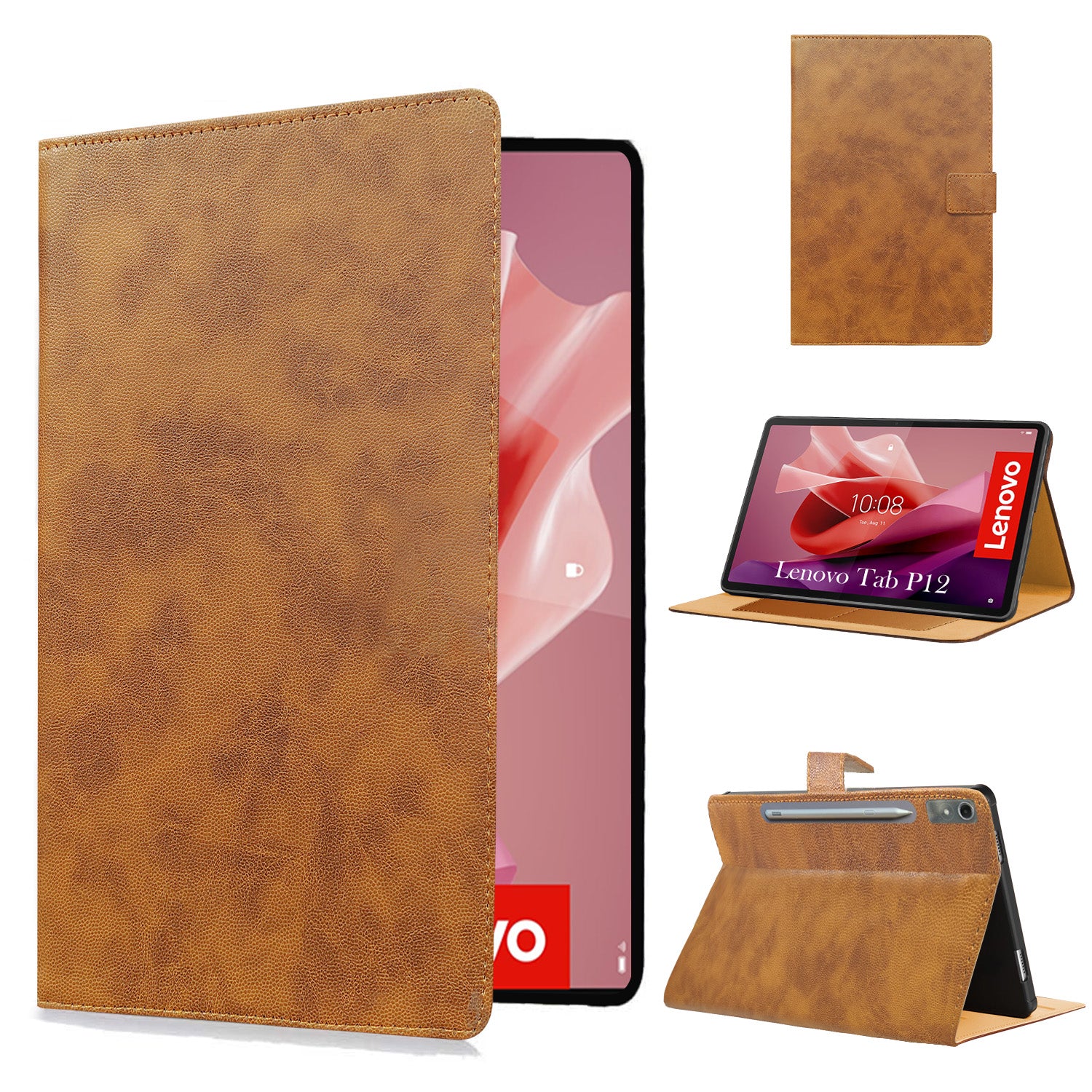 For Lenovo Tab P12 12.7 Inch ZACH0165US  Flip Cover Folio Cover (PU Leather | Multi-Angle Smart Stand | Card Storage Slots | Silicone Back Pouch)