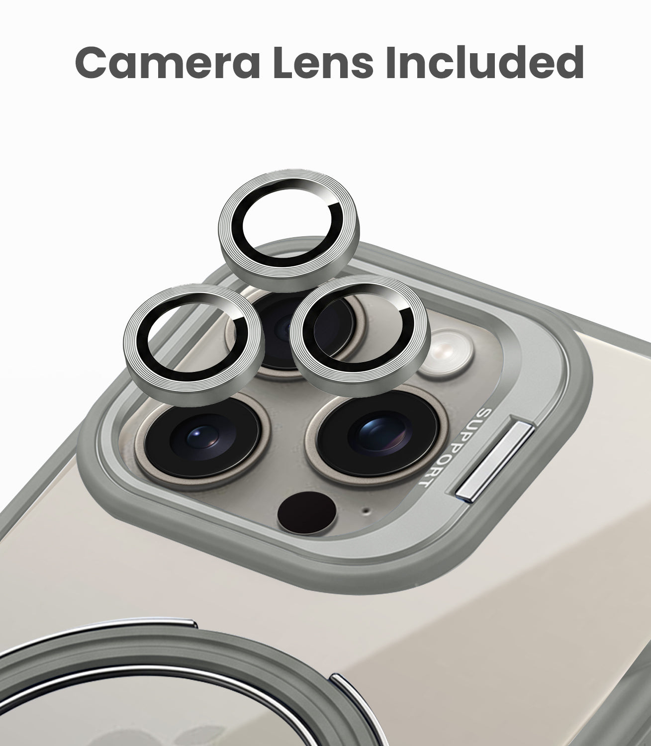 For Apple iPhone 15 Pro Max Back Cover Case Crystal (Lifetime Anti Yellow | Magnetic Ring Stand | Camera Lens Protection | MagSafe Compatible)