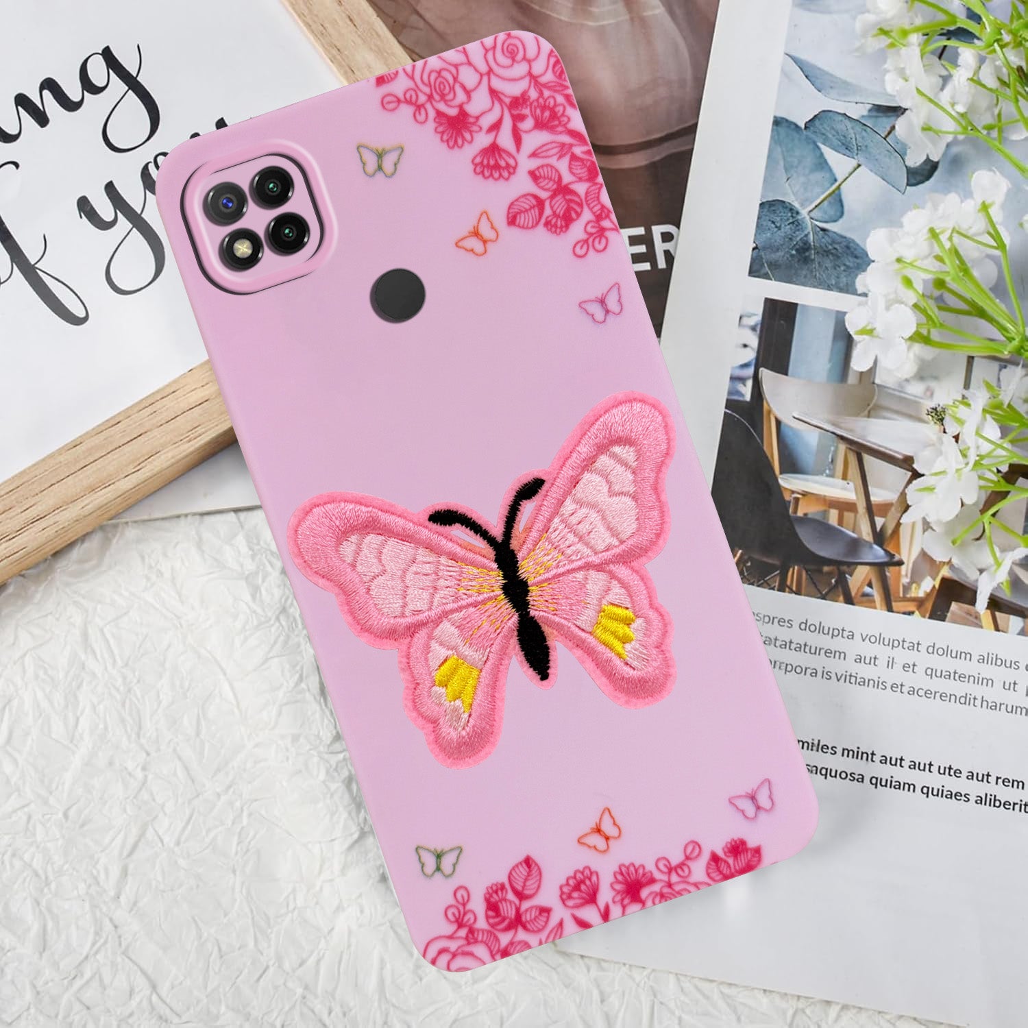 For Redmi 9C Back Cover Case (Soft Butterfly Embroidery | Women Teen Girls | Camera Protection| Matte Silicone)