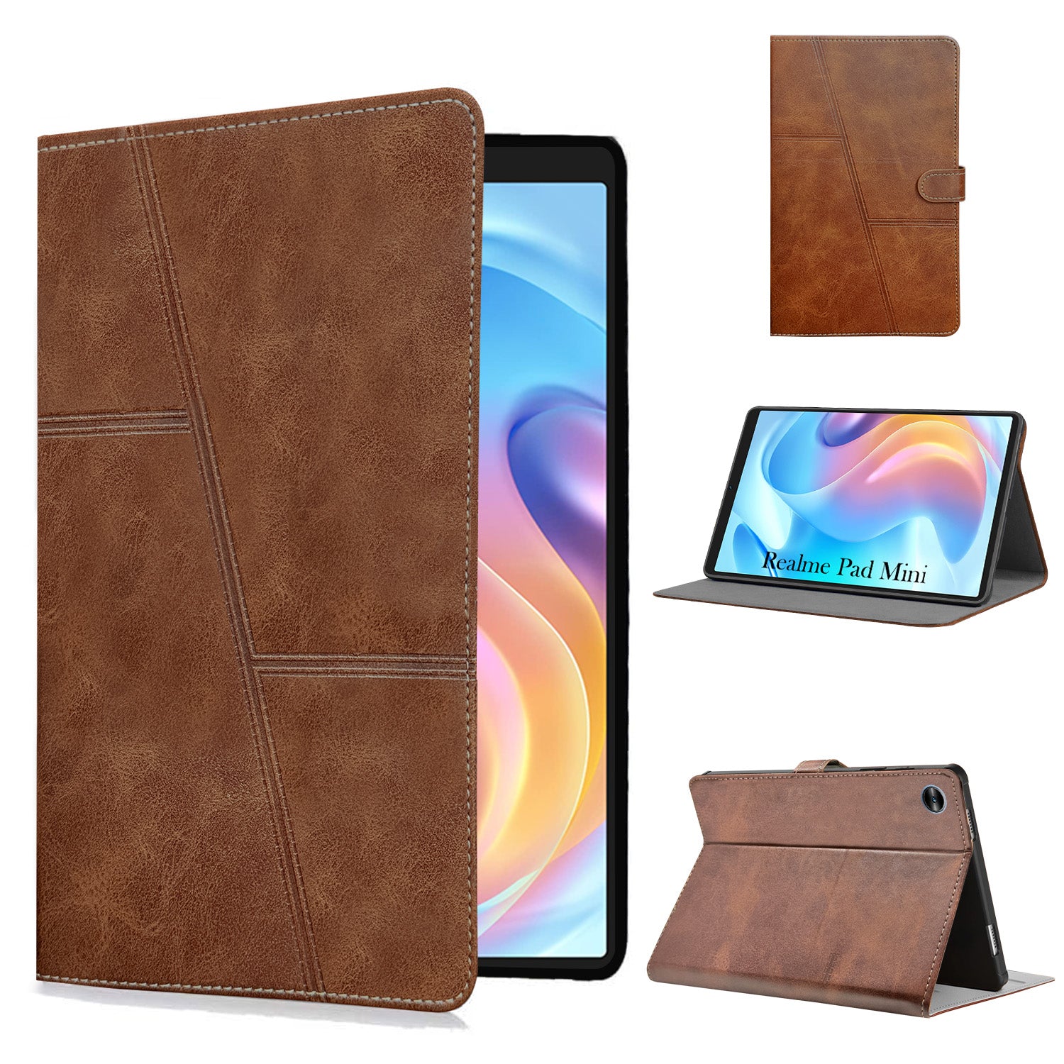 For Realme Pad Mini 8.7 Inch RMP2105/2106 Flip Cover Folio Case (PU Leather | Multi-Angle Smart Stand | Card Storage Slots | Silicone Back Pouch)