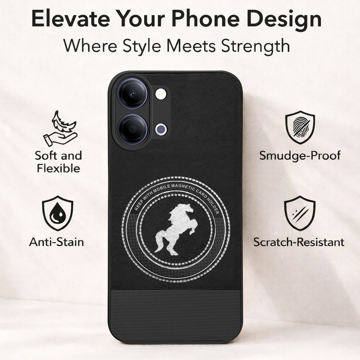 For Vivo Y11 | Vivo Y21 5G Back Cover Case PU Leather Finish (Professional Minimalist Texture | MagSafe Compatile | Camera Protection | Sleek Sober Formal)