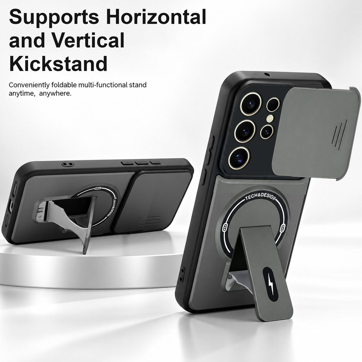 For Samsung Galaxy S24 Ultra Back Case Cover Metallic (Hybrid Armor Kickstand | Sliding Shutter Camera Protection | MagSafe Compatible)