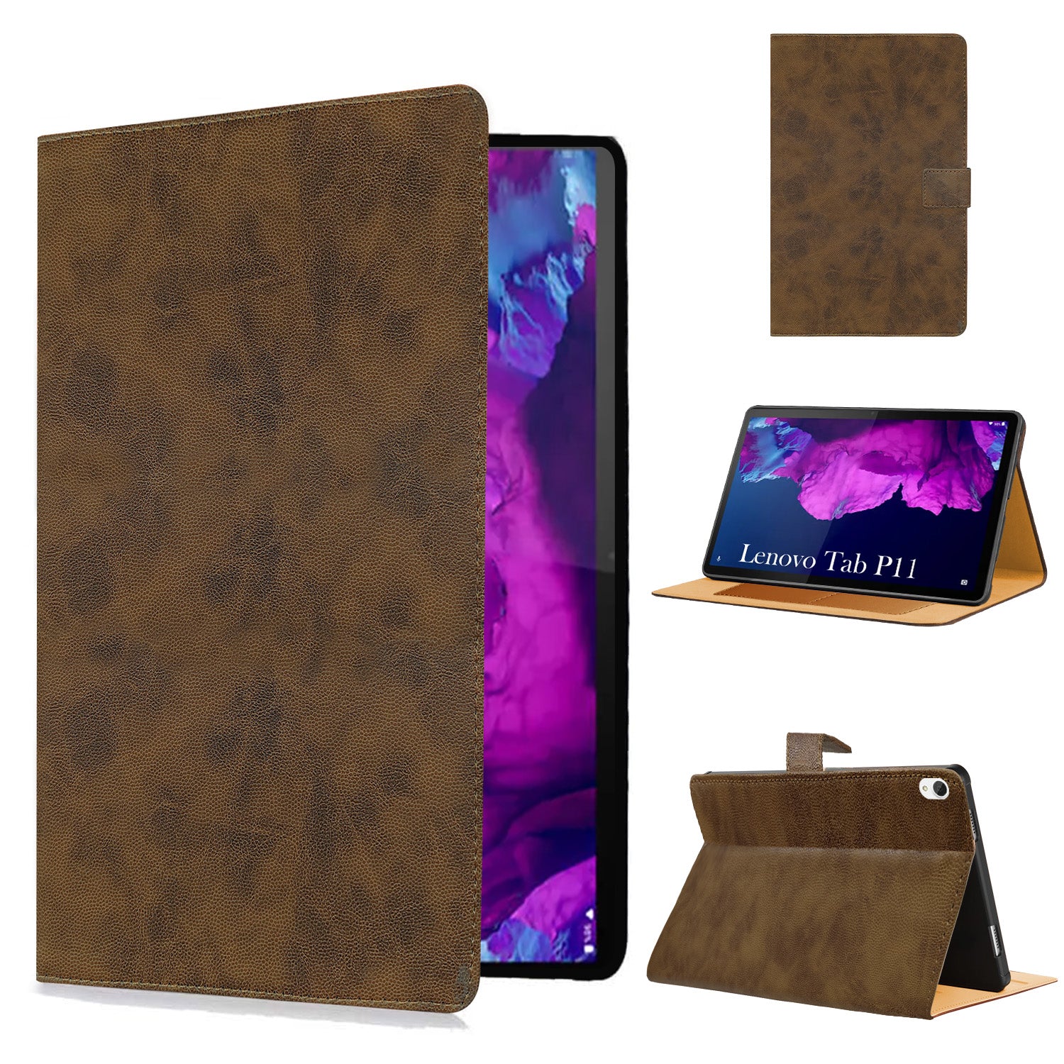 For Lenovo Tab P11 11.5 Inch TB-J606F Flip Cover Folio Cover (PU Matte Leather | Multi-Angle Smart Stand | Card Storage Slots | Silicone Back Pouch)