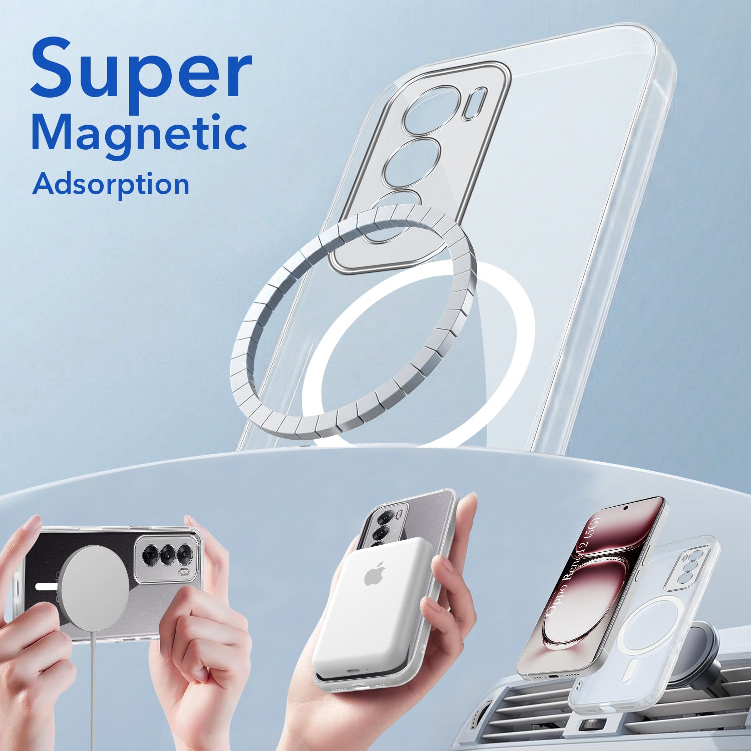 For Oppo Reno 12 5G | Oppo Reno 12 5G Back Cover Case Lifetime Anti-Yellow MagSafe Compatible Clear (Sleek Hard Crystal | Shockproof and Camera Protection)