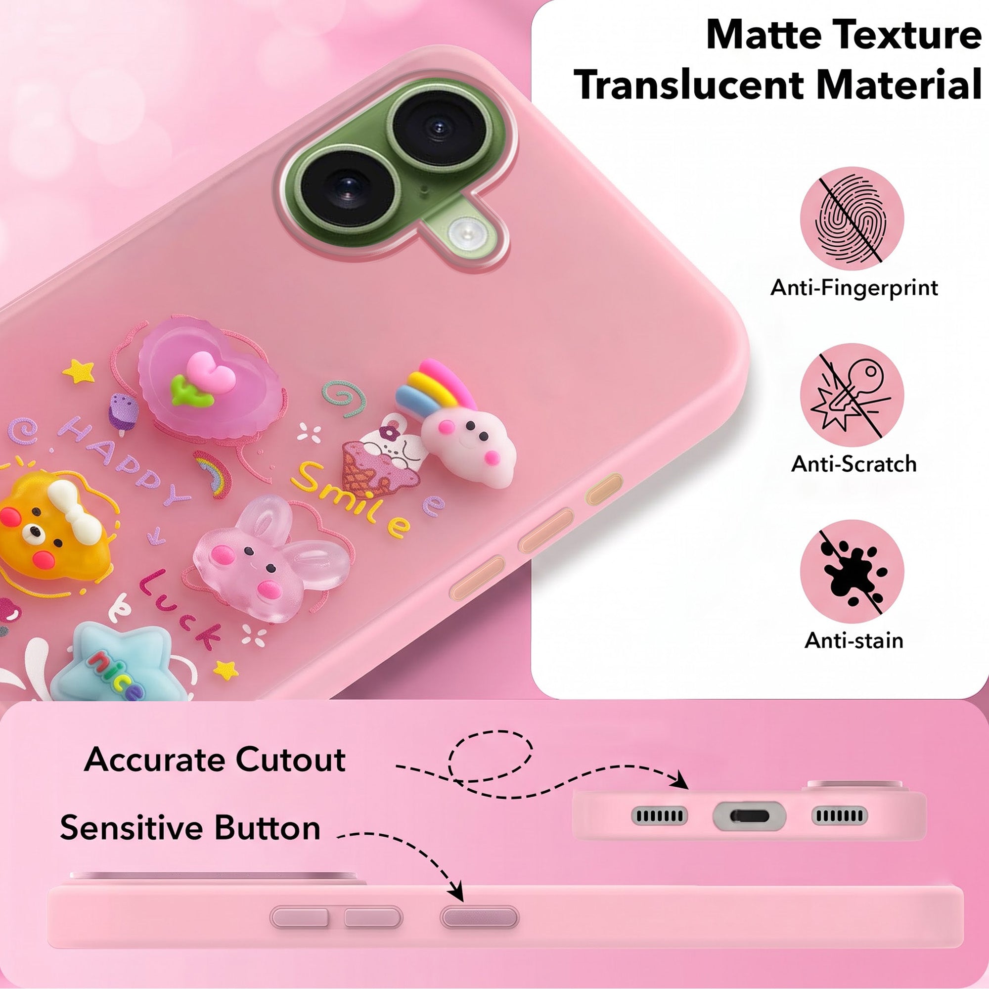 For Apple iPhone 17 Back Cover Case (3D Cute Cartoons | Hard Back Side Soft | Matte Premium Finish | HD Printing)