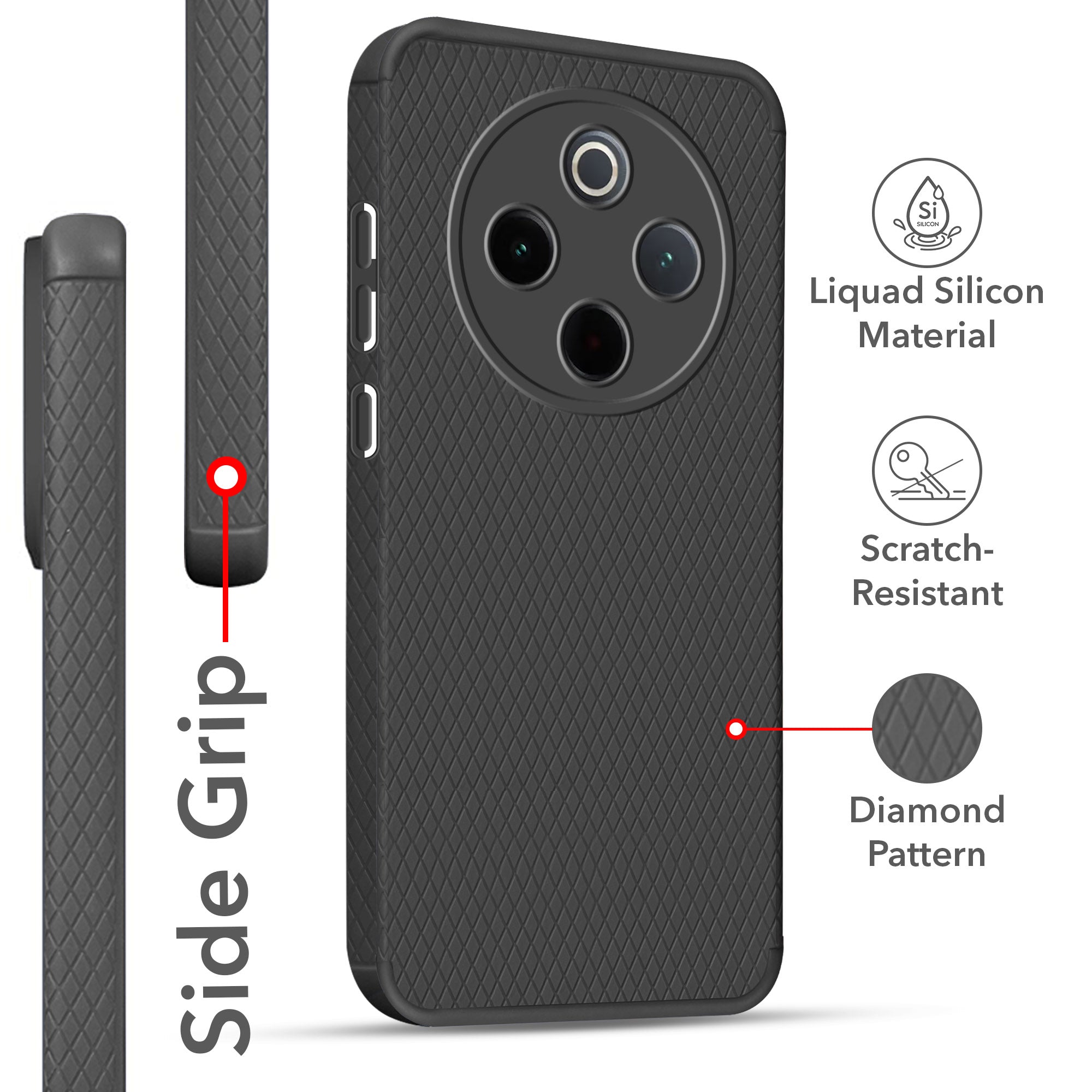 For Vivo T4 Back Cover Case (Liquid Silicone | Side Grip | Camera Protection)